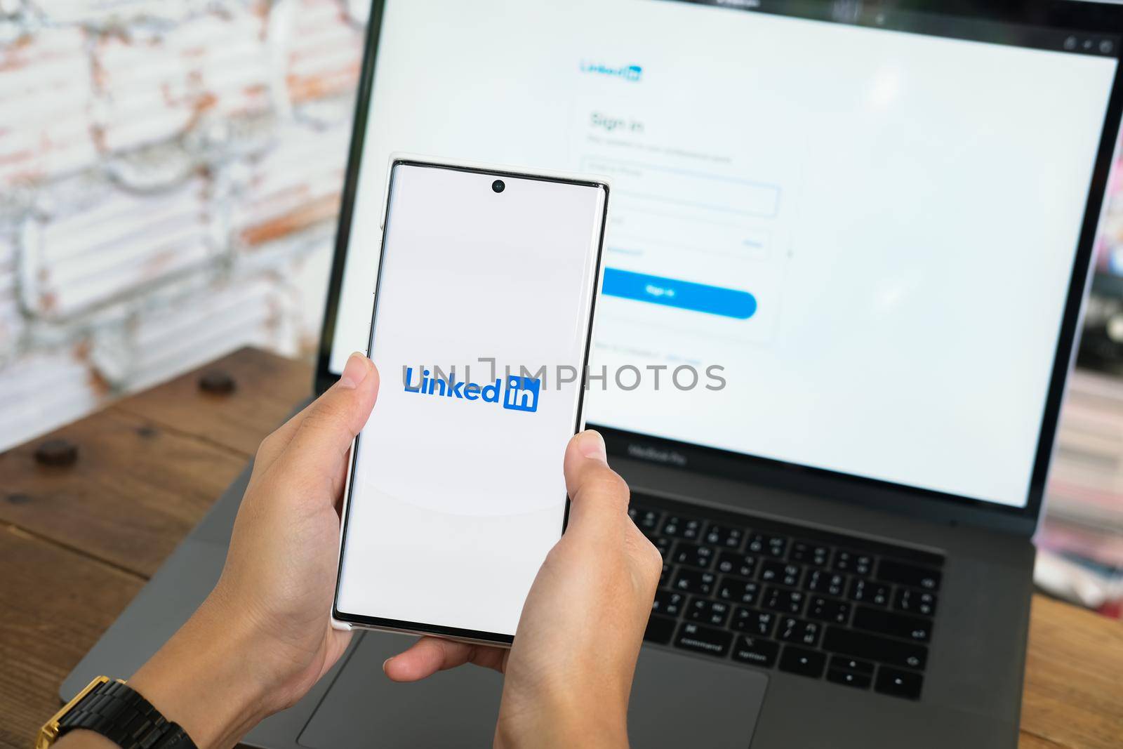 Chiangmai, THAILAND - June 06, 2021: LinkedIn human resource, business and employment-oriented service for job career search app on mobile smartphone by Manastrong