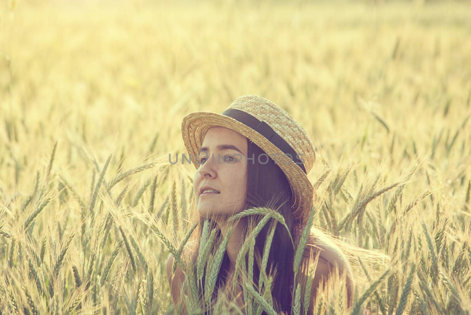 woman in wheat field by maramorosz