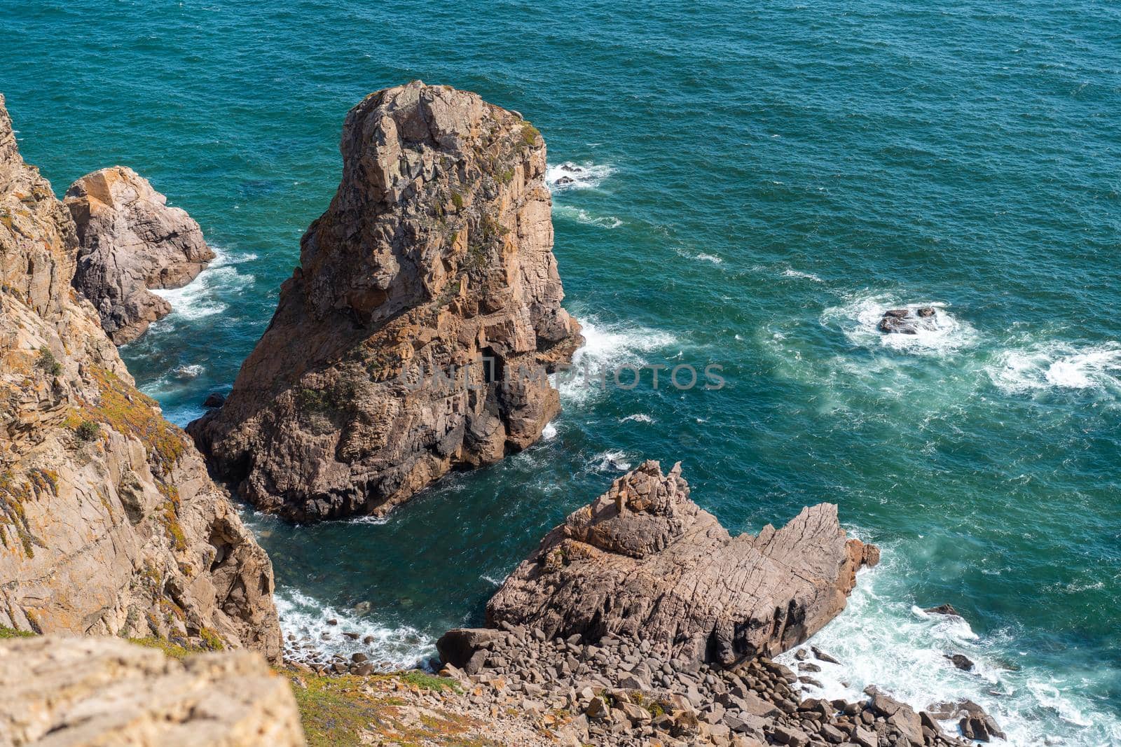 Atlantic ocean view with cliff. View of Atlantic Coast at Portugal, Cabo da Roca. Summer day by andreonegin