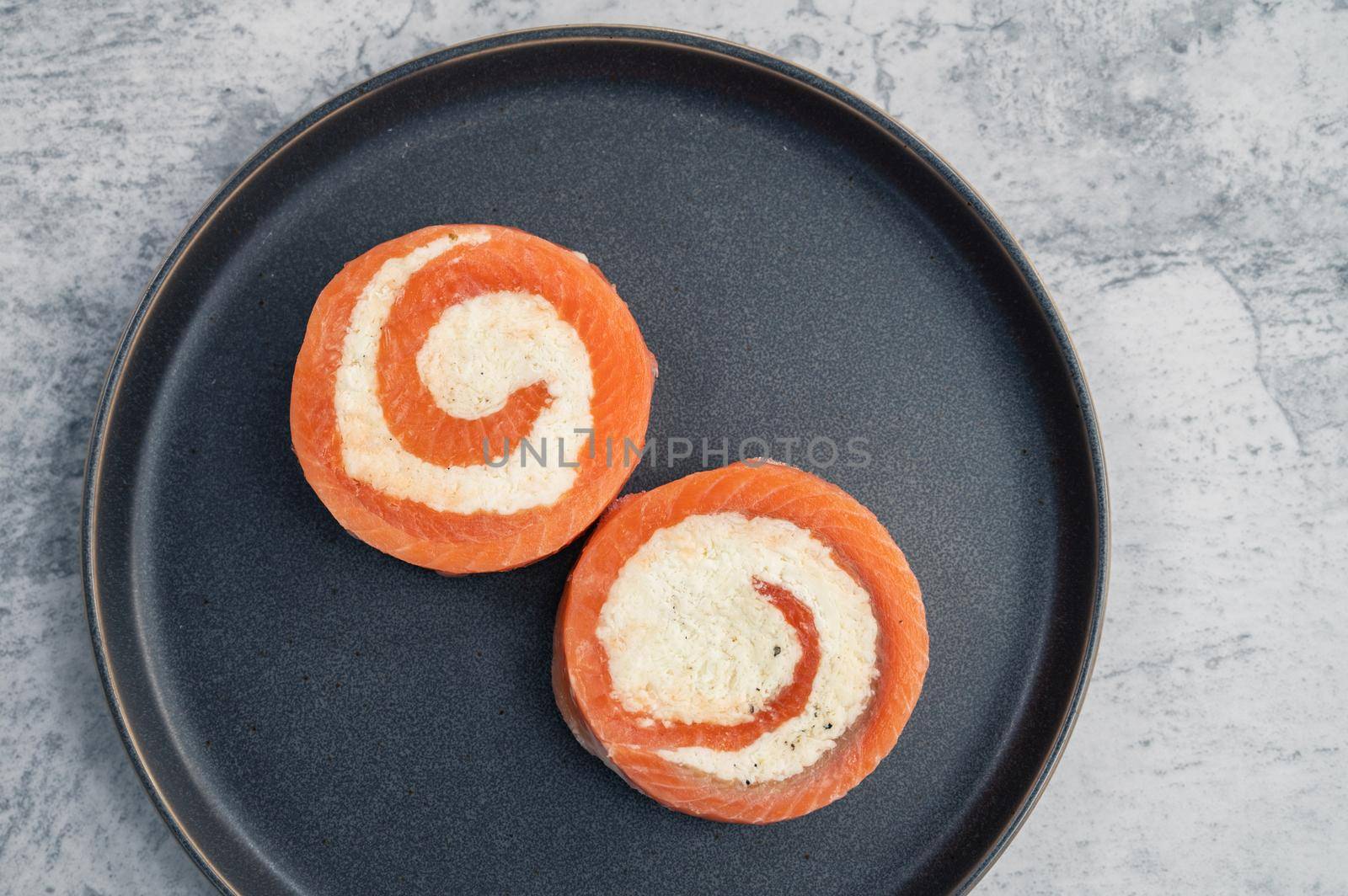 Salmon roll with mozzarella. Semi-finished dish