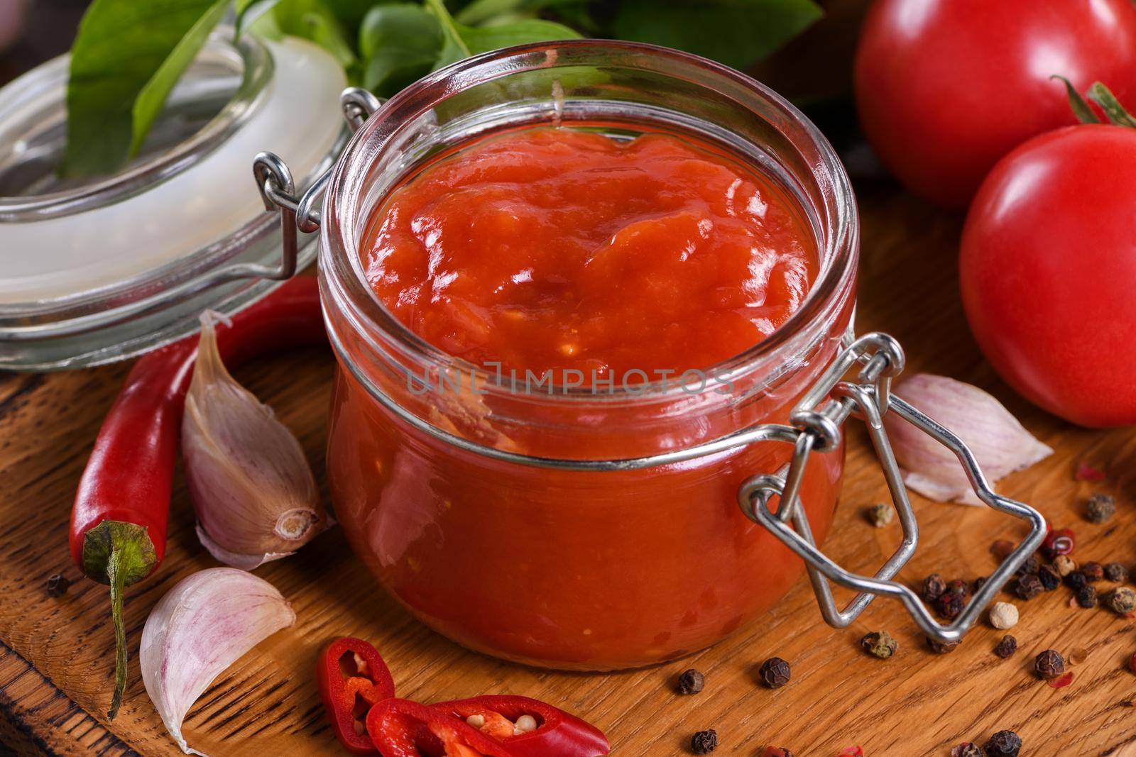 Traditional classic tomato sauce with spices and herbs. Fragrant dressing for various dishes. Taste and simplicity.