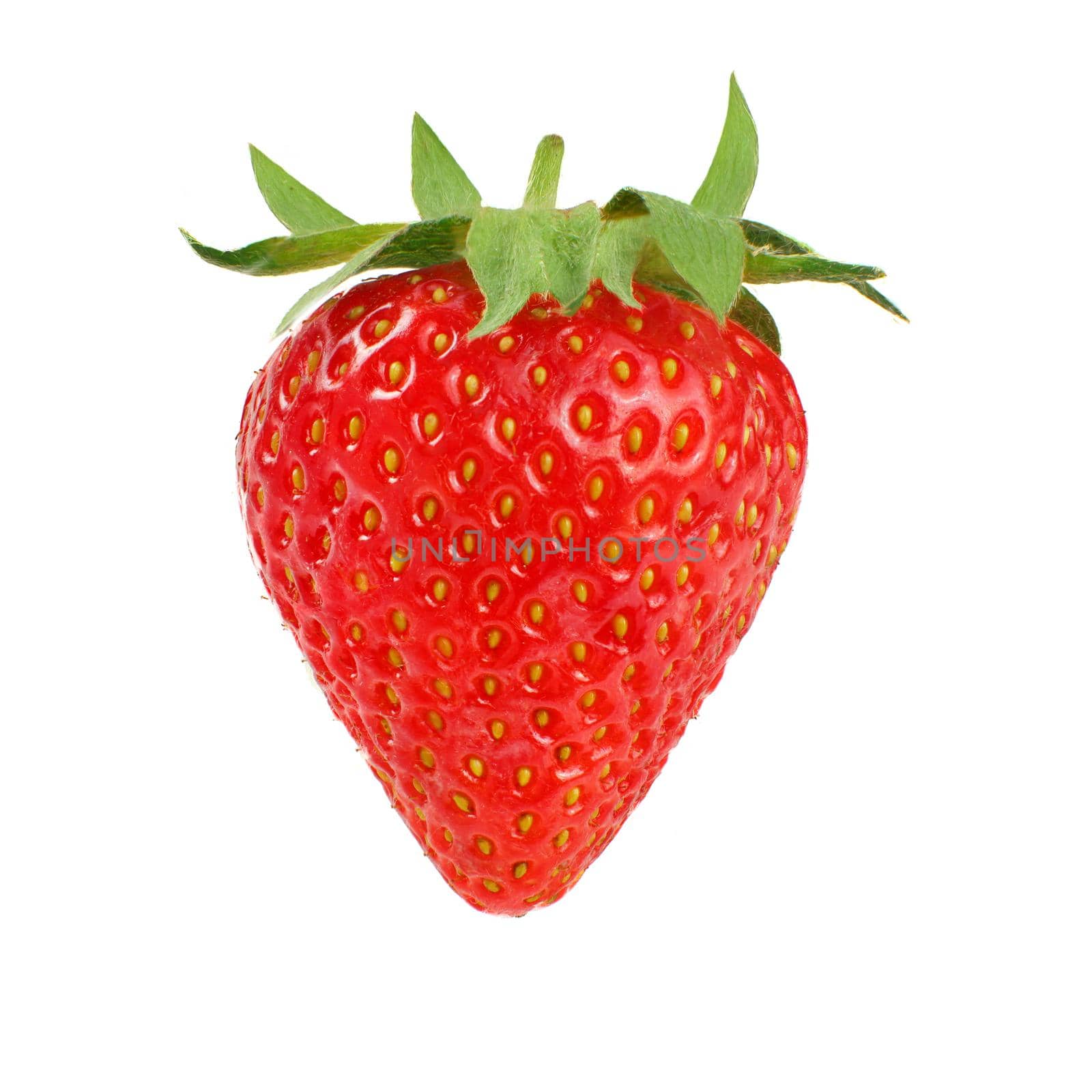 Strawberry with leaves isolated on white background.