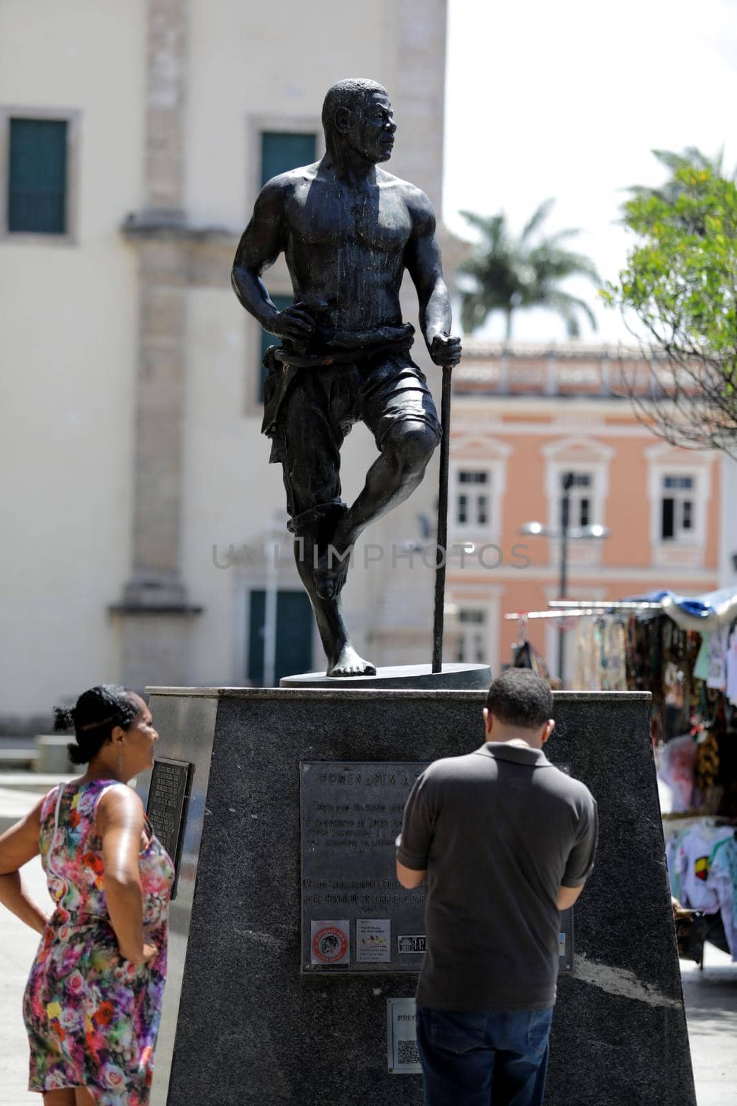 salvador, bahia, brazil - october 8, 2019: Sculpture of black leader Zumbi dos Palmares seen at Se square in Salvador city.