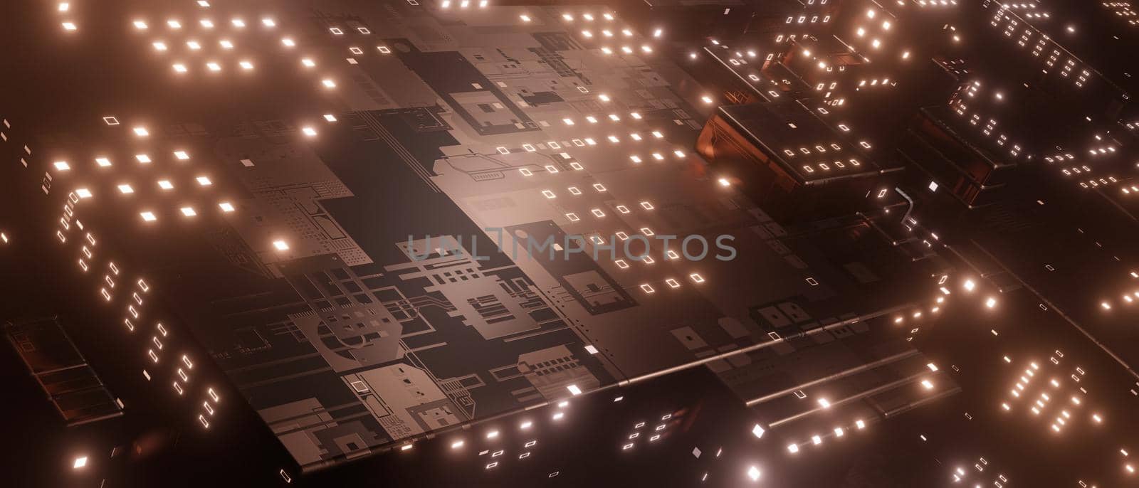 Abstract Metallic Circuit Board Futuristic Server Code Processing Modern Background 3D Render by yay_lmrb