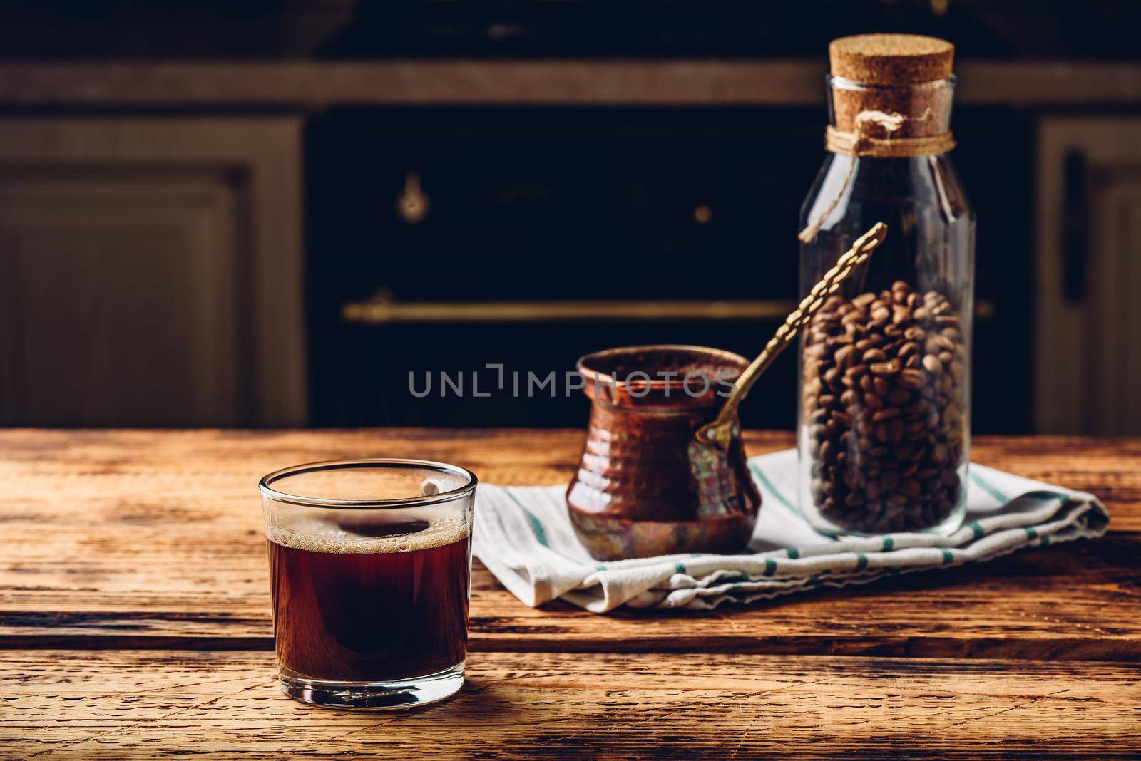 Freshly brewed turkish coffee in drinking glass by Seva_blsv