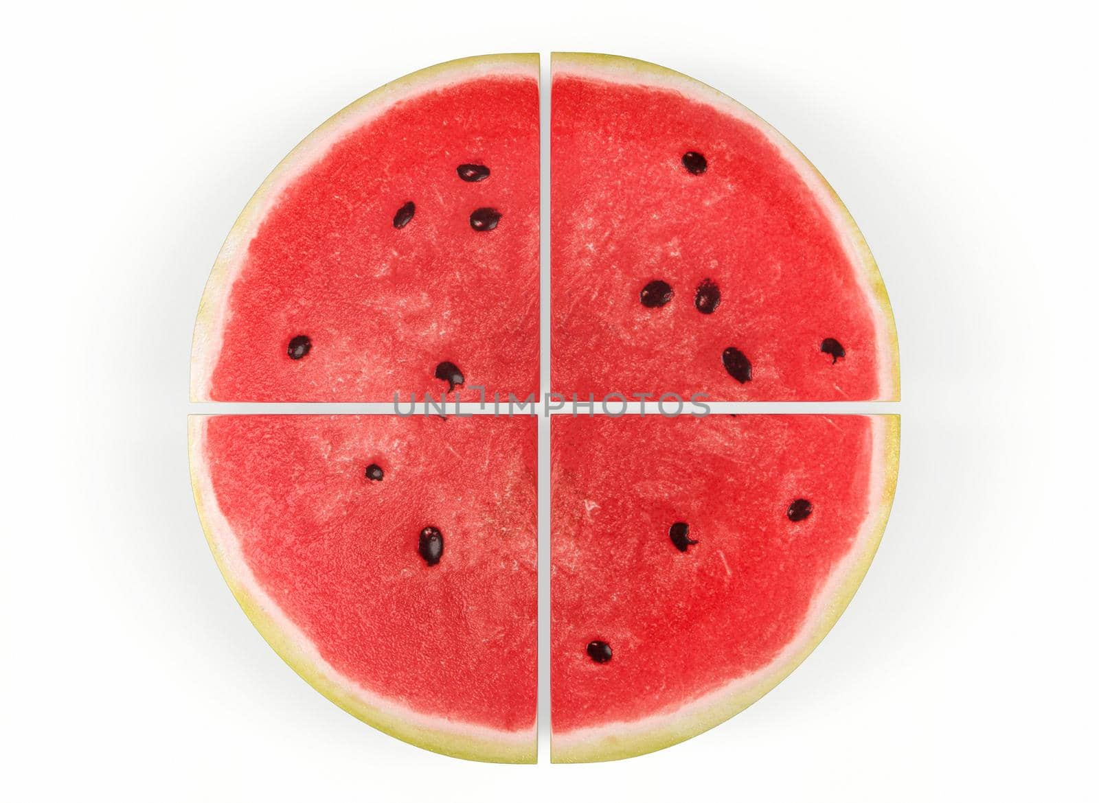 watermelon quarters on a white background 3d-rendering.