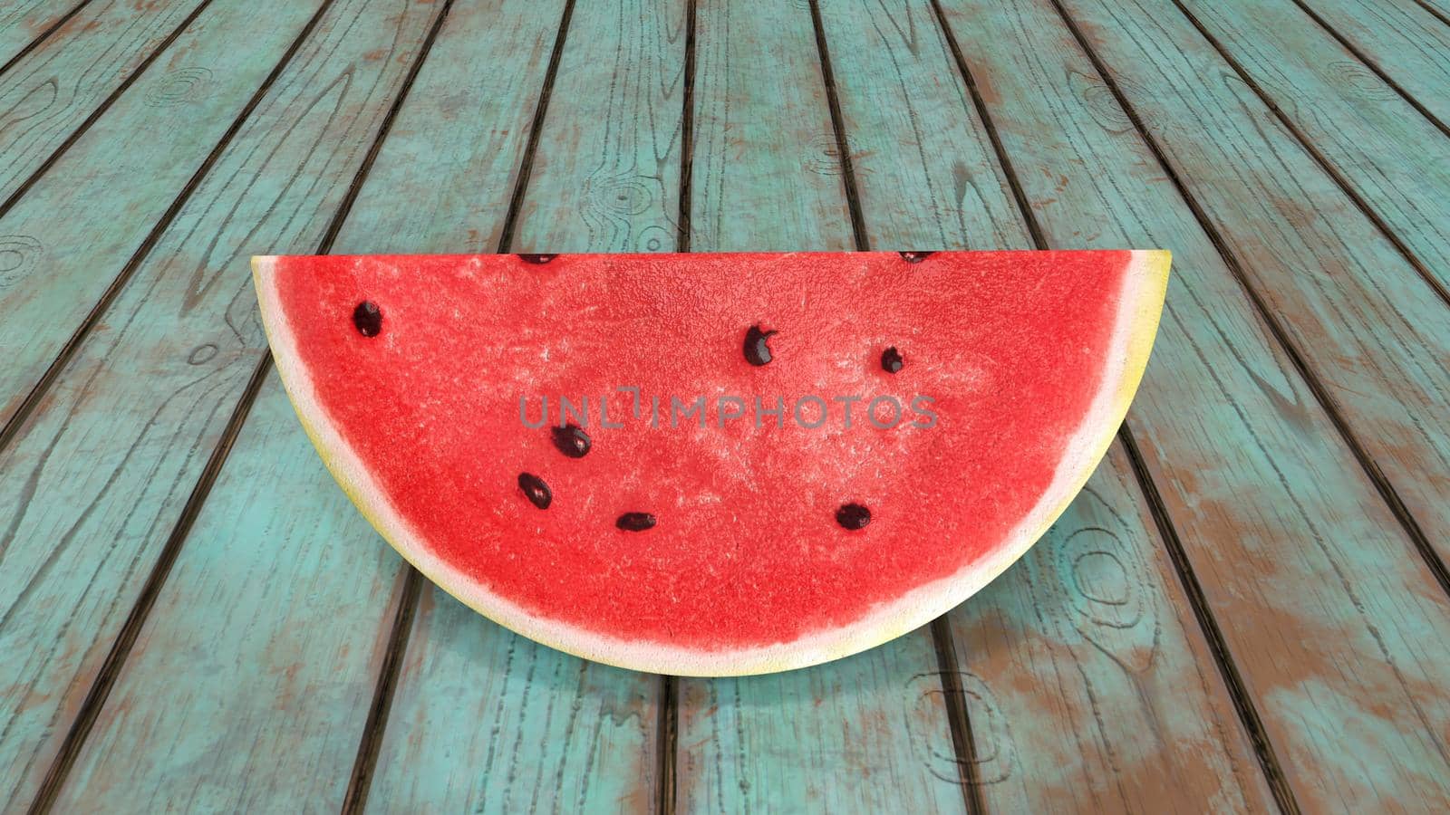 sliced watermelon on a wooden background 3d-rendering.