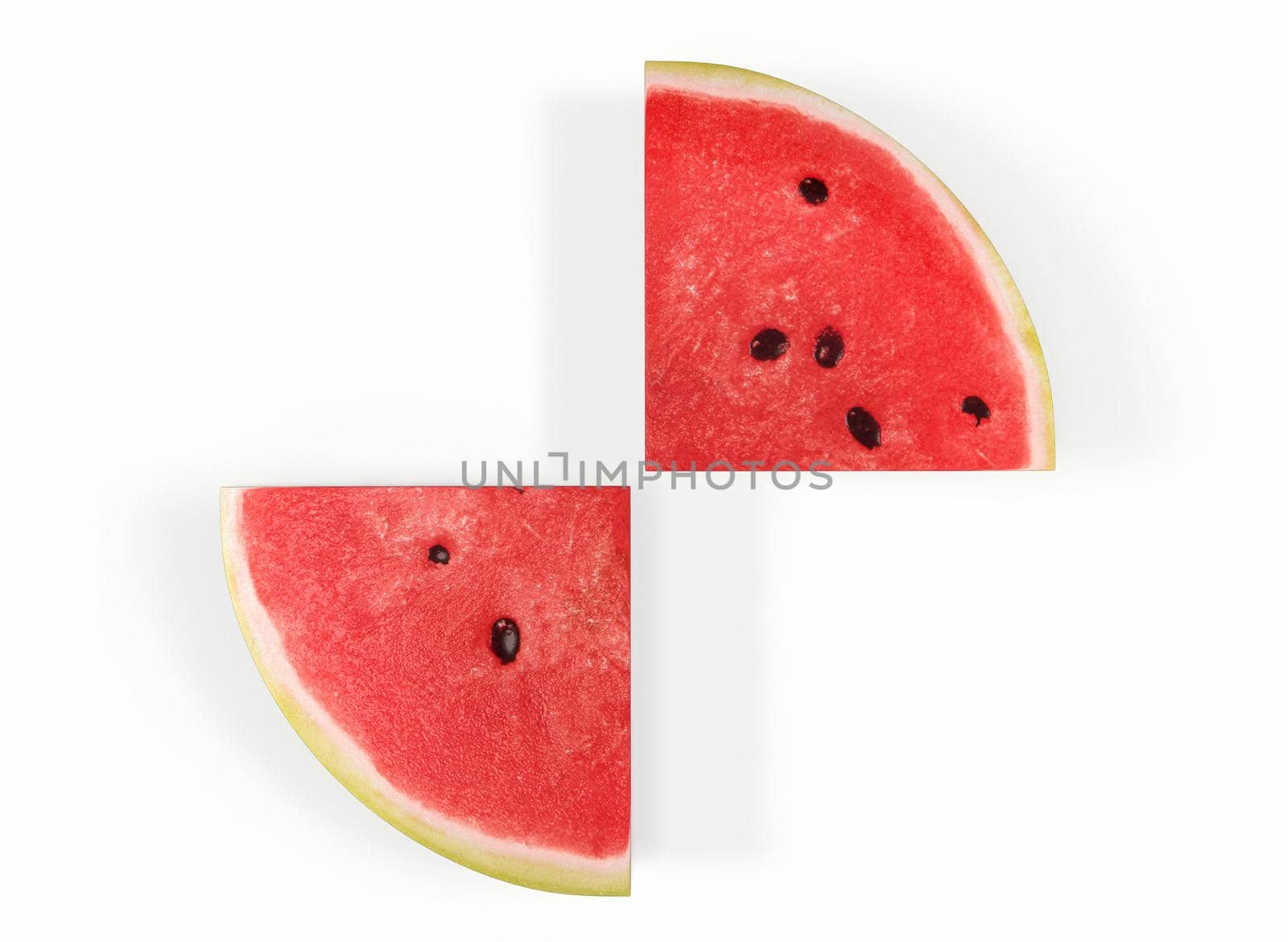 watermelon quarters on a white background 3d-rendering.