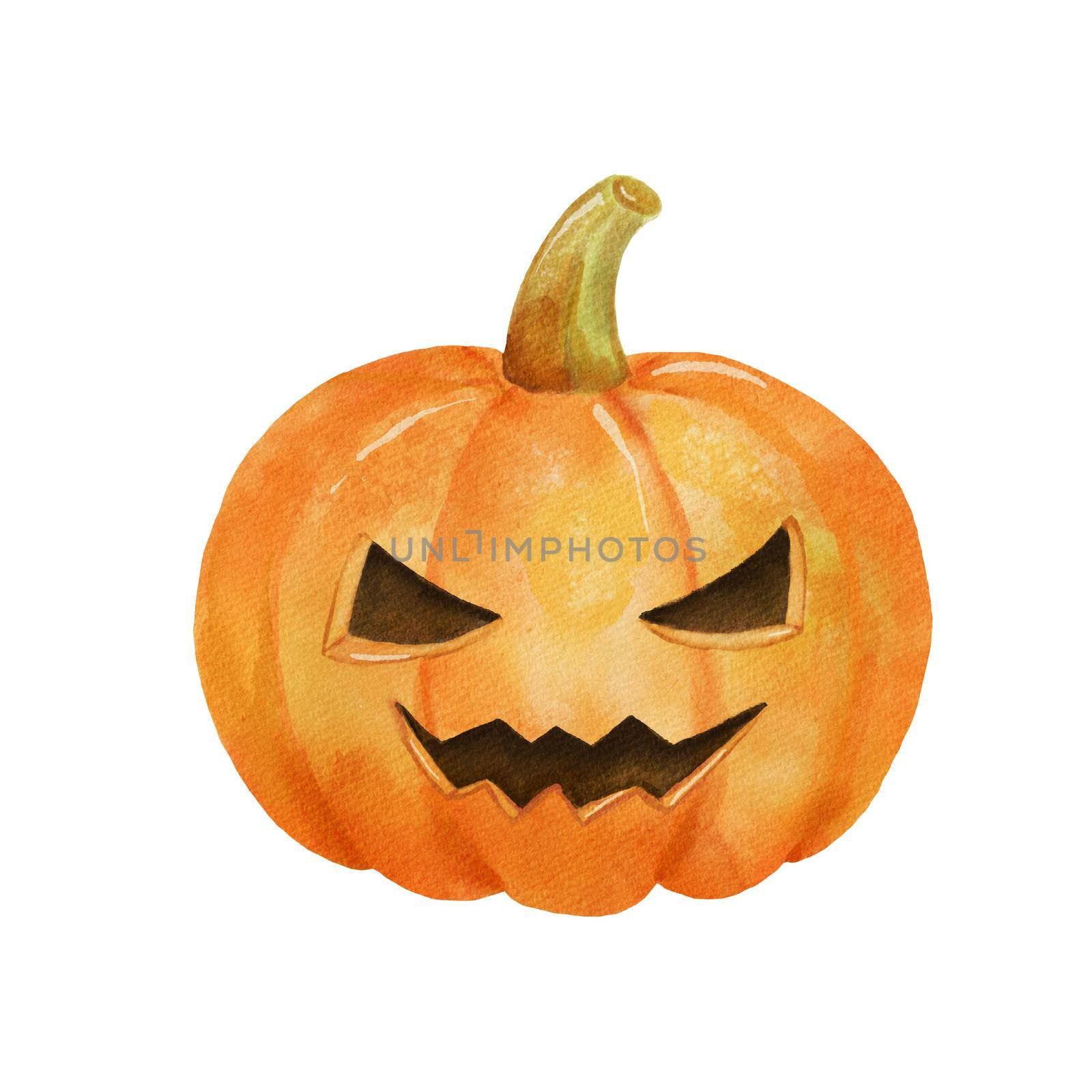 Halloween pumpkin. Watercolor Drawing isolated on white.