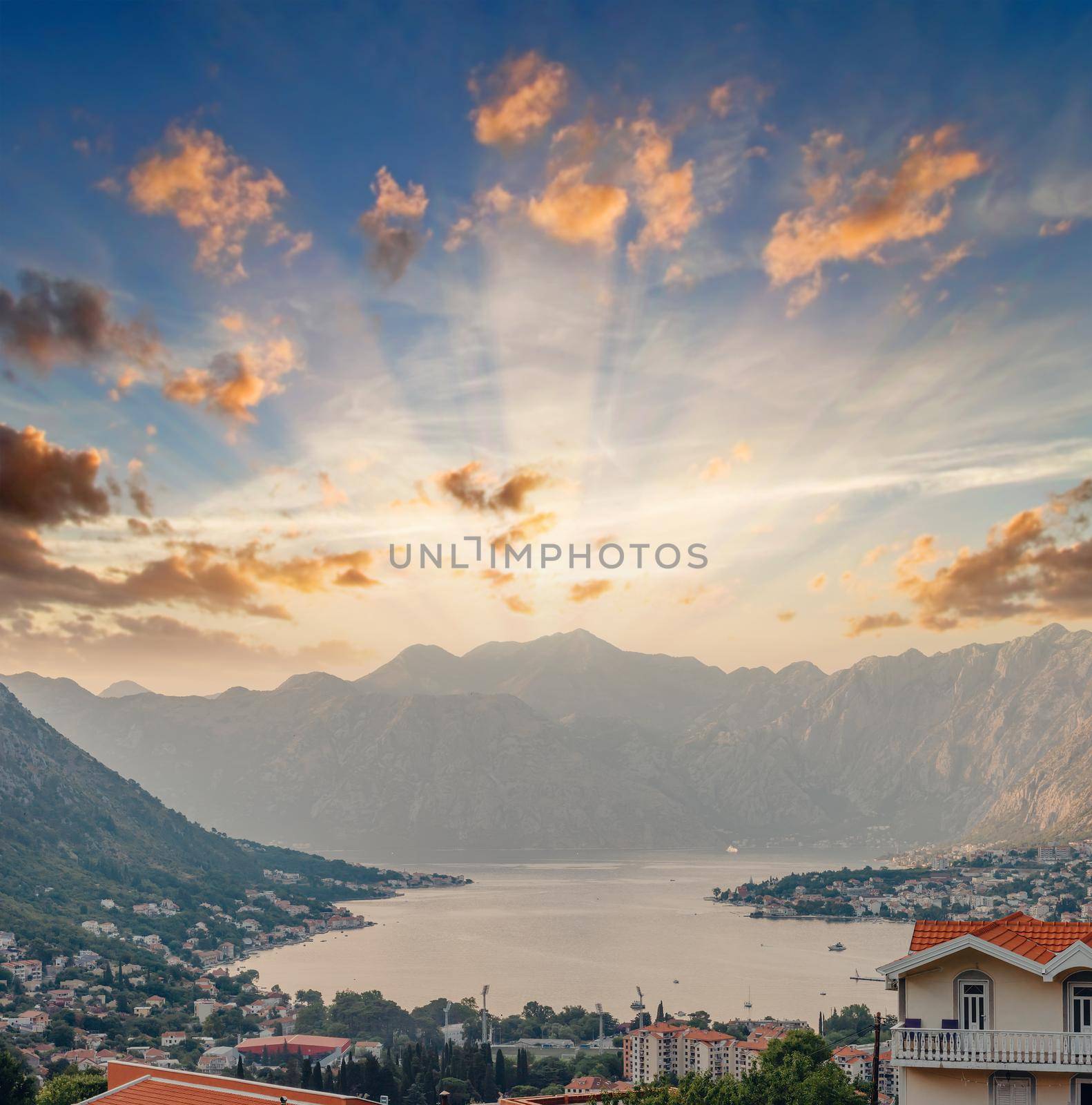 Sunset at Kotor Bay Montenegro. Sunset beautiful landscape. Travel concept. Montenegro, Kotor Bay. View of the sunset in Boko-Kotor Bay in Montenegro. by Andrii_Ko