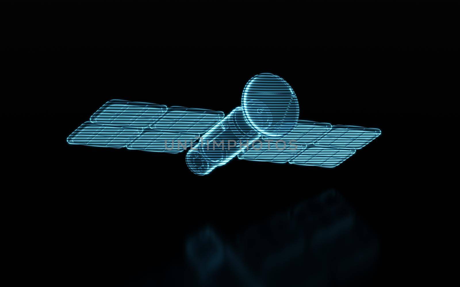 Artificial satellite with hologram figure, 3d rendering. by vinkfan