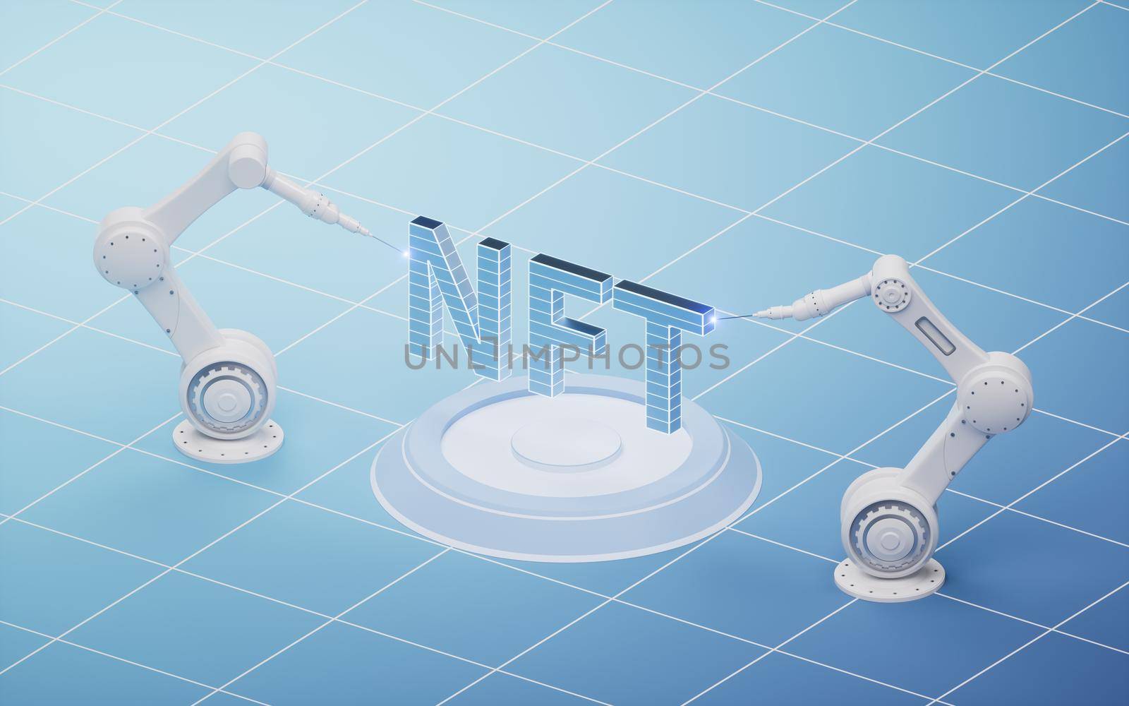 Mechanical arm with NFT concept, 3d rendering. by vinkfan