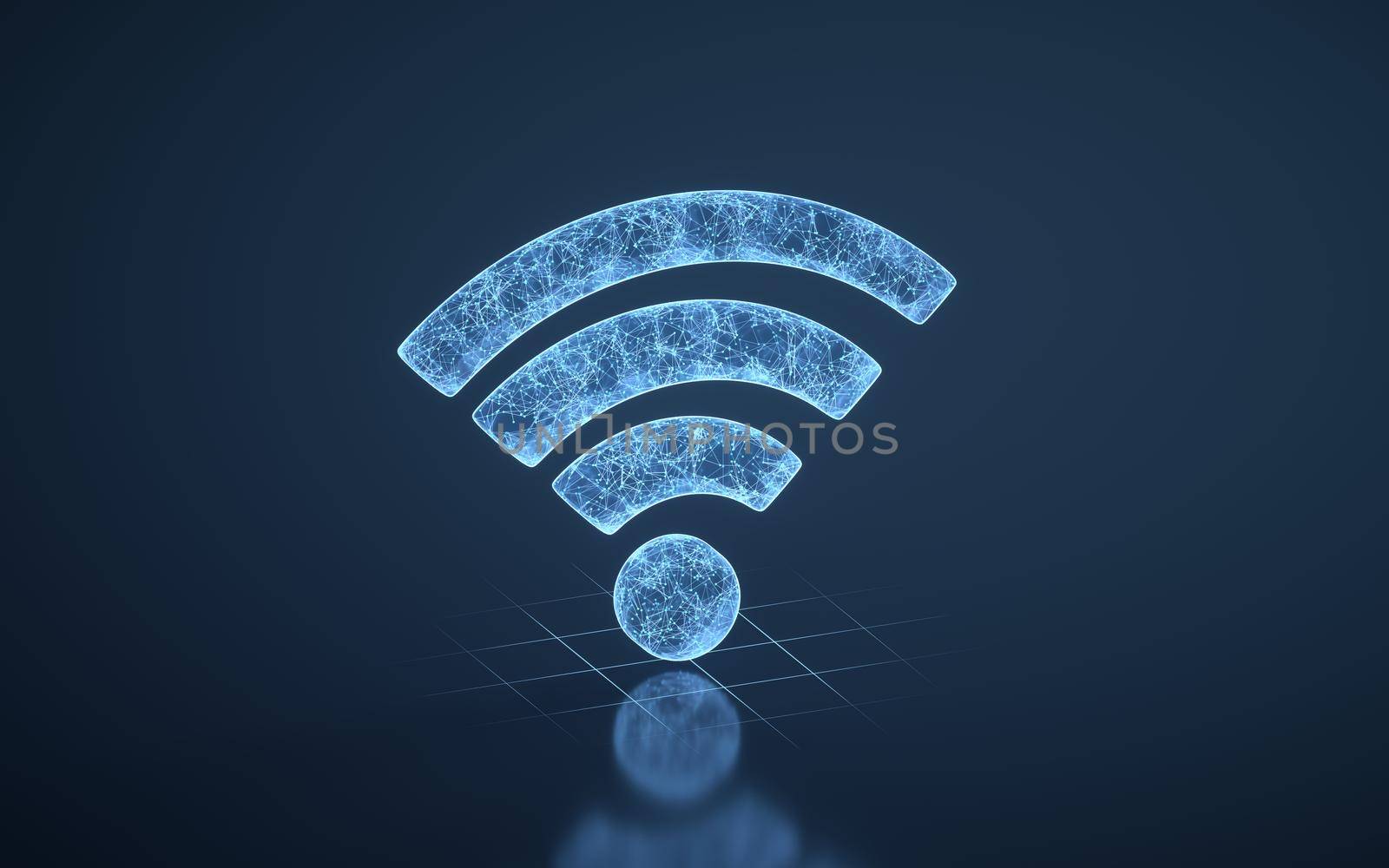 Wireless network technology with wifi sign, 3d rendering. Computer digital drawing.