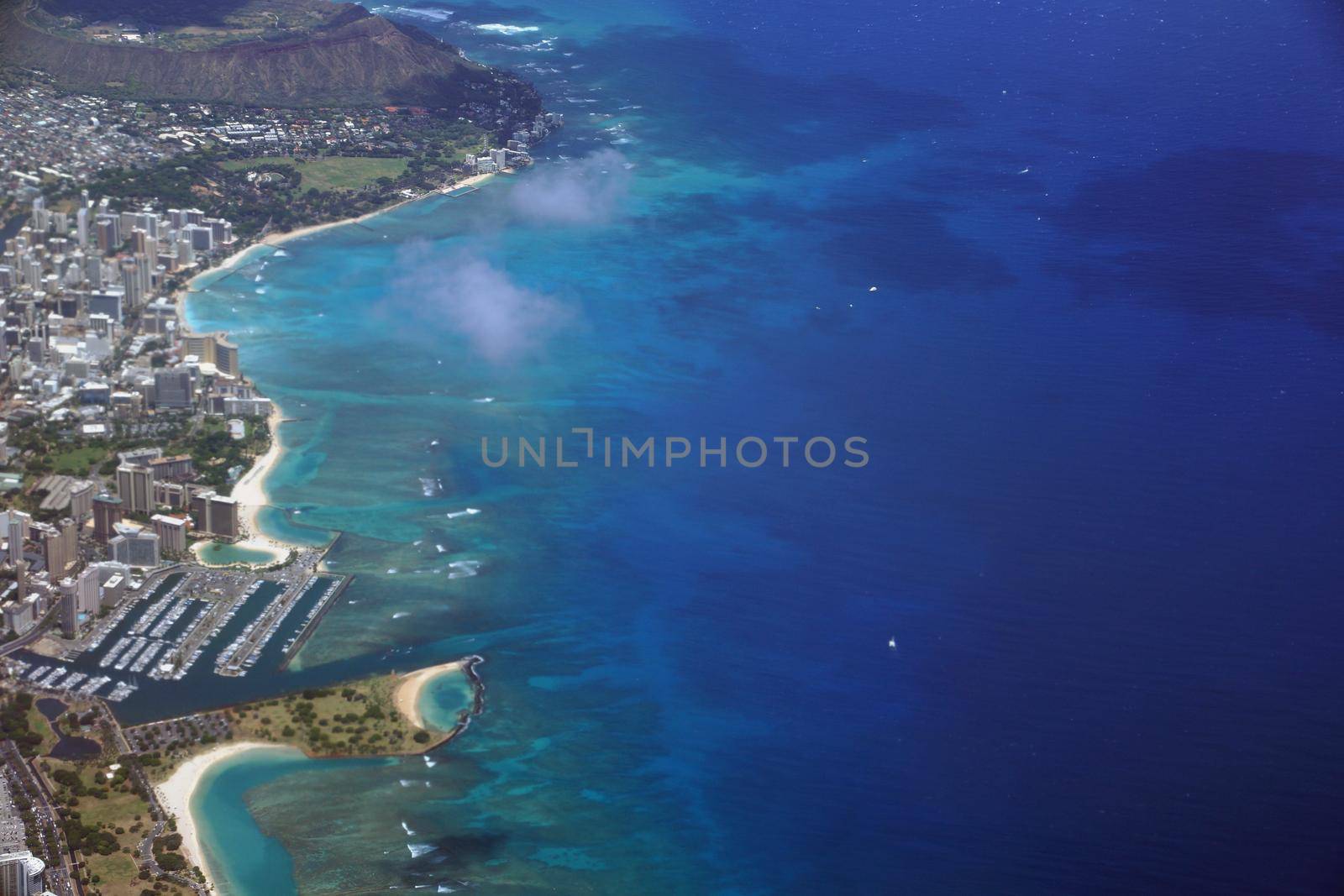 Waikiki, Ala Moana Beach Park, Kapiolani Park Harbor, Condos, Diamondhead, Hotels of Honolulu and Ocean Aerial view by EricGBVD