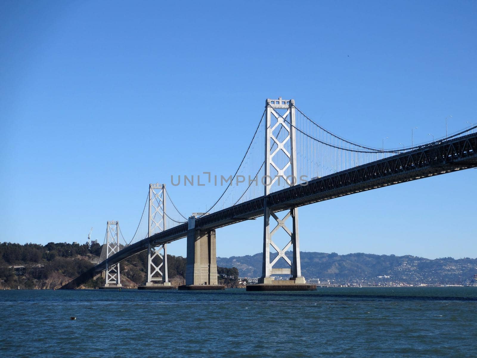 San Francisco Bay Bridge going into Yerba Buena Island in California.