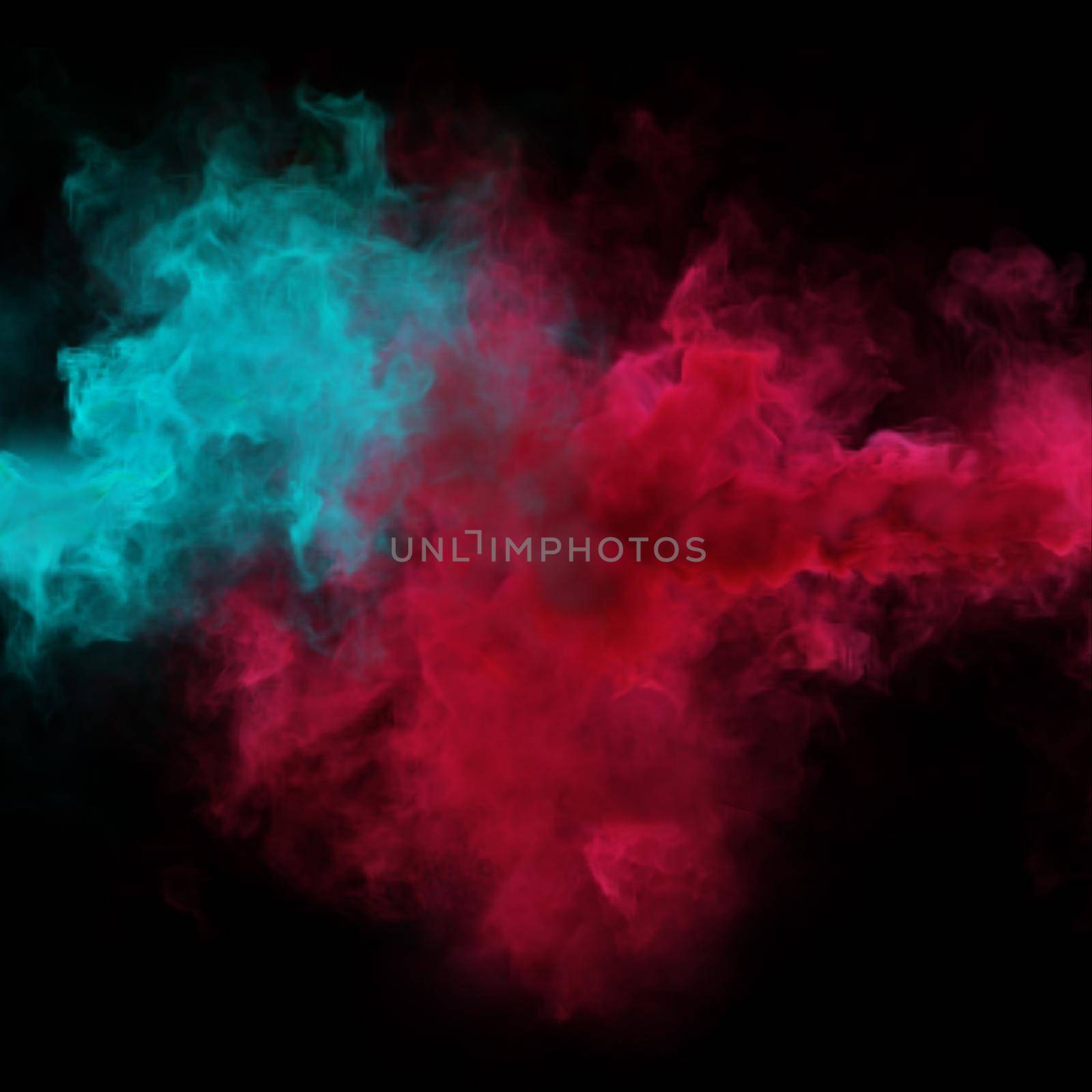 Blue and Red mystery smoke texture on a black background. Duo colors fog. 3D render abstract art for fest and fan party