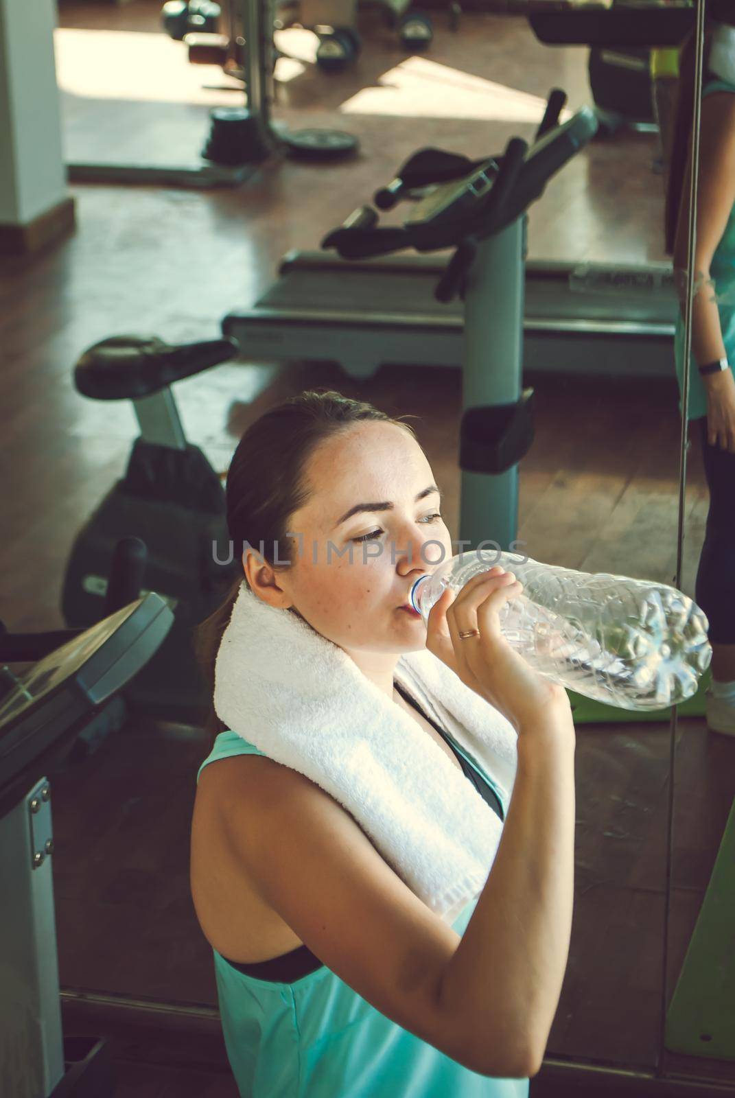 young woman training in the gym. High quality photo