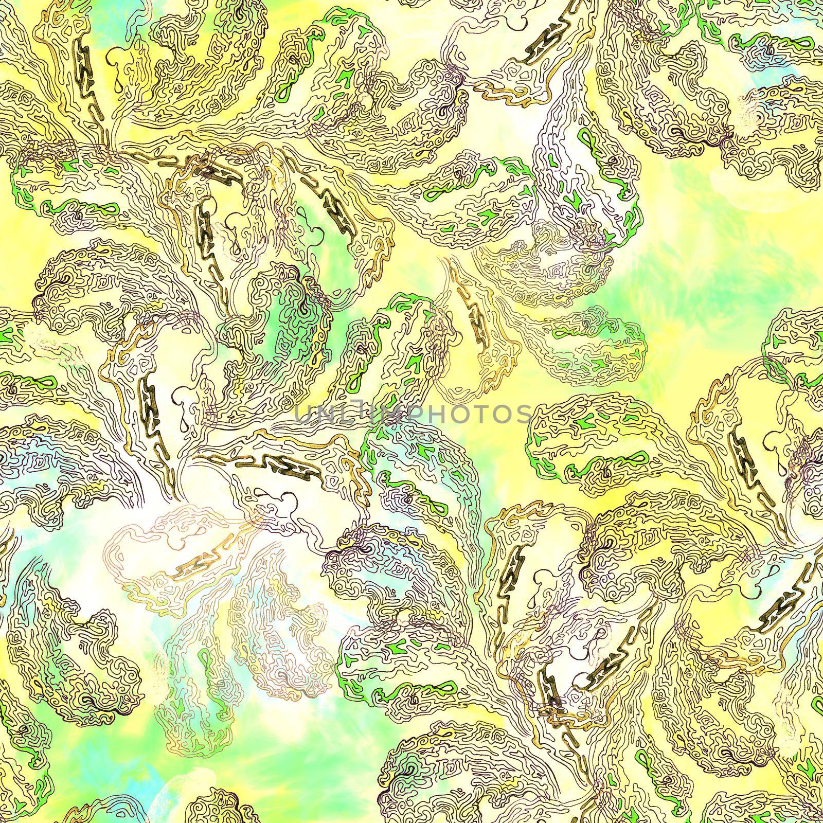 Seamless pattern with layered wood fungus texture. Surreal abstract background in bright colors.