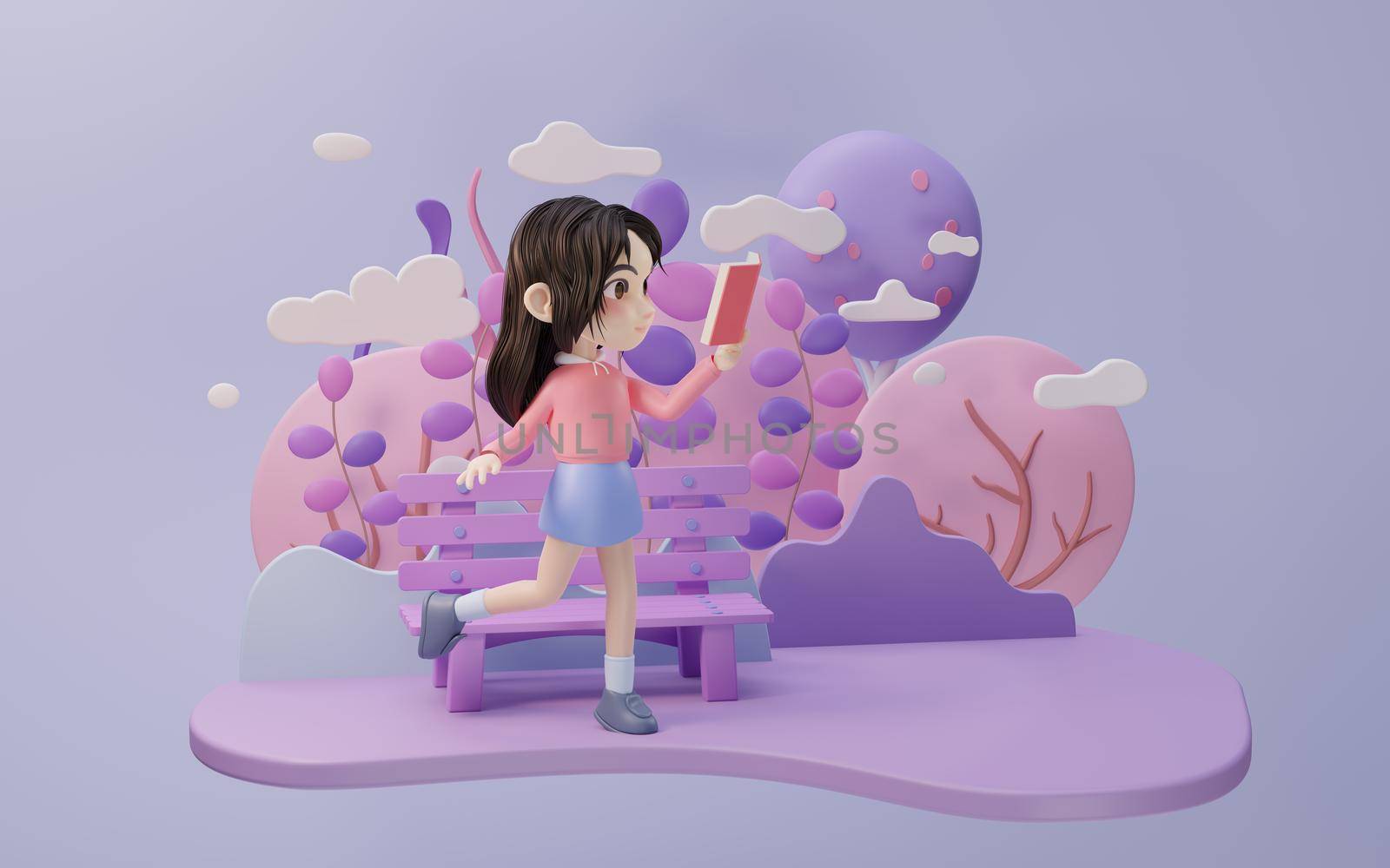 Little girl with cartoon style, 3d rendering. Computer digital drawing.