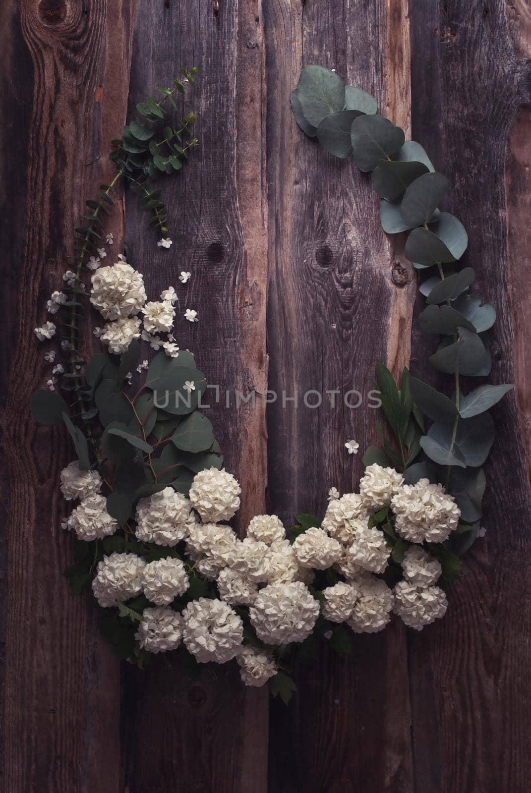 rustic style floral composition with white spring flowers. High quality photo
