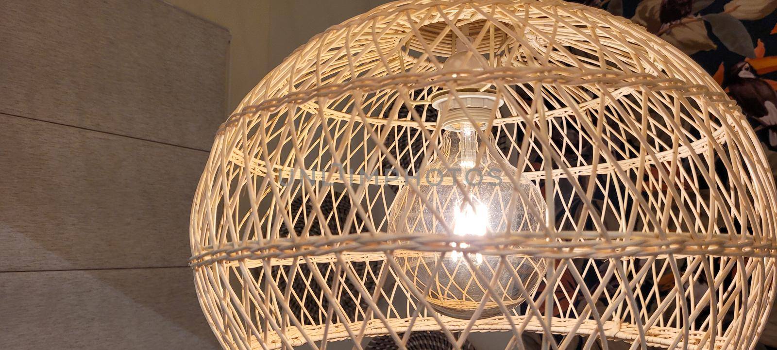 filament lamp lighting with rustic straw screen finish made by hand, straw chandelier