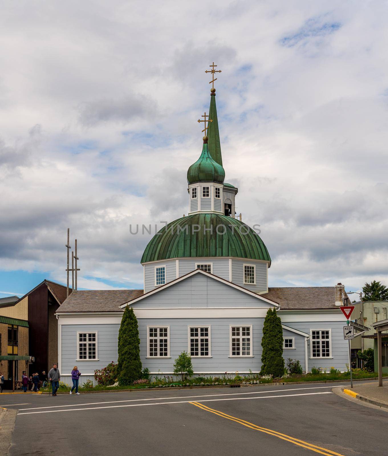 Sitka, AK - 8 June 2022: Exterior of the restored Orthodox cathedral in Sitka in Alaska