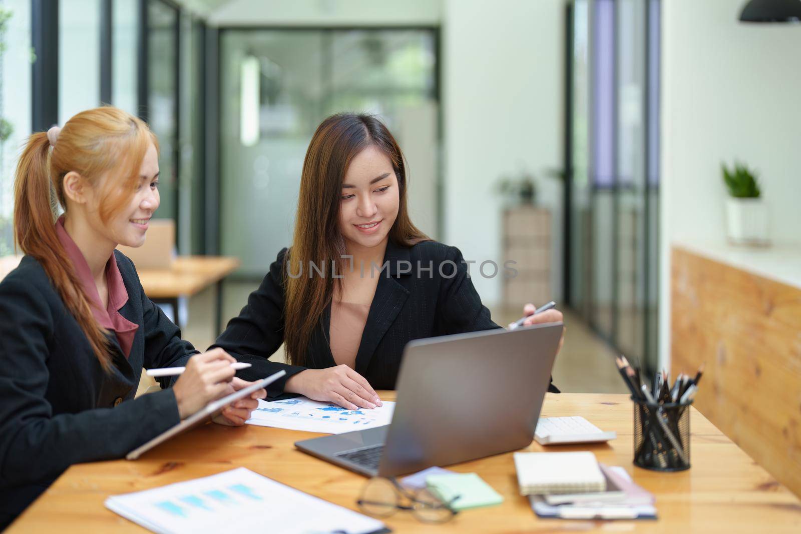 Portrait of an Asian businesswoman consulting, start up a marketing plan to meet the needs of customers in office room