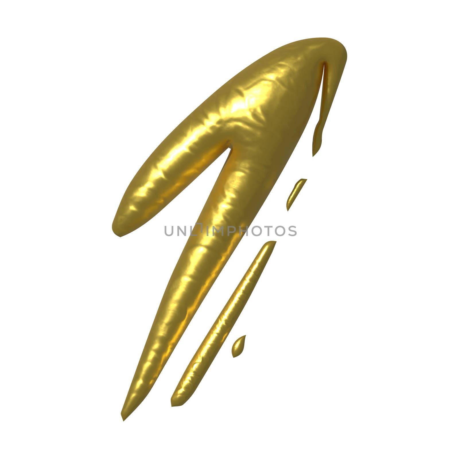 Golden shiny unique calligraphic numeral ONE 1 - 3D illustration by BEMPhoto