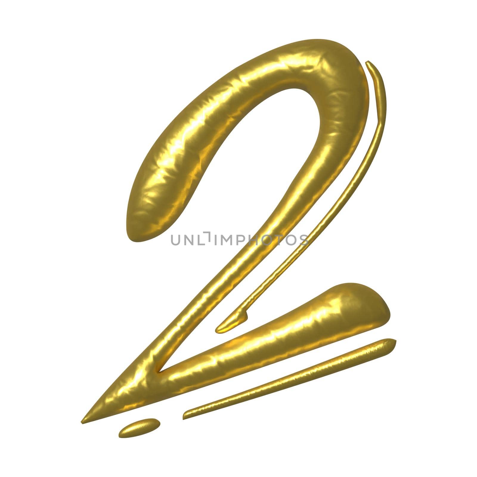 Golden shiny unique calligraphic number TWO 2 - 3D illustration by BEMPhoto