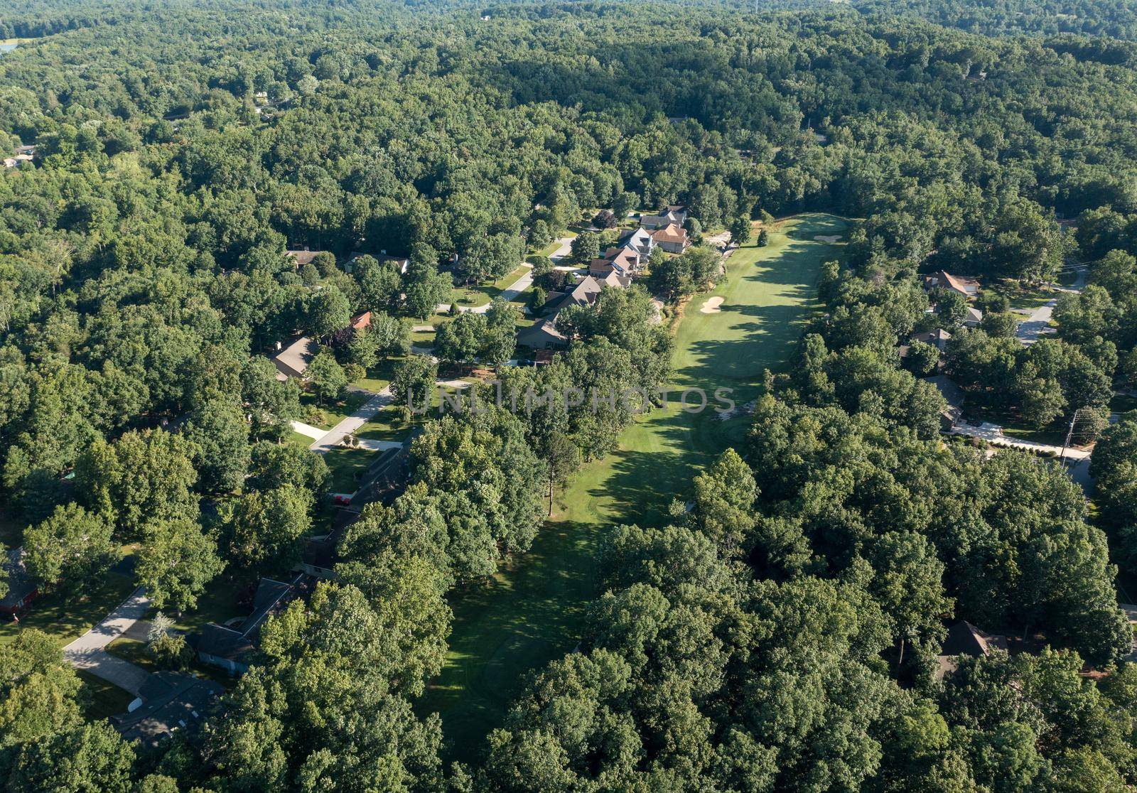 Aerial drone view of a residential golf community development in Fairfield Glade Tennessee