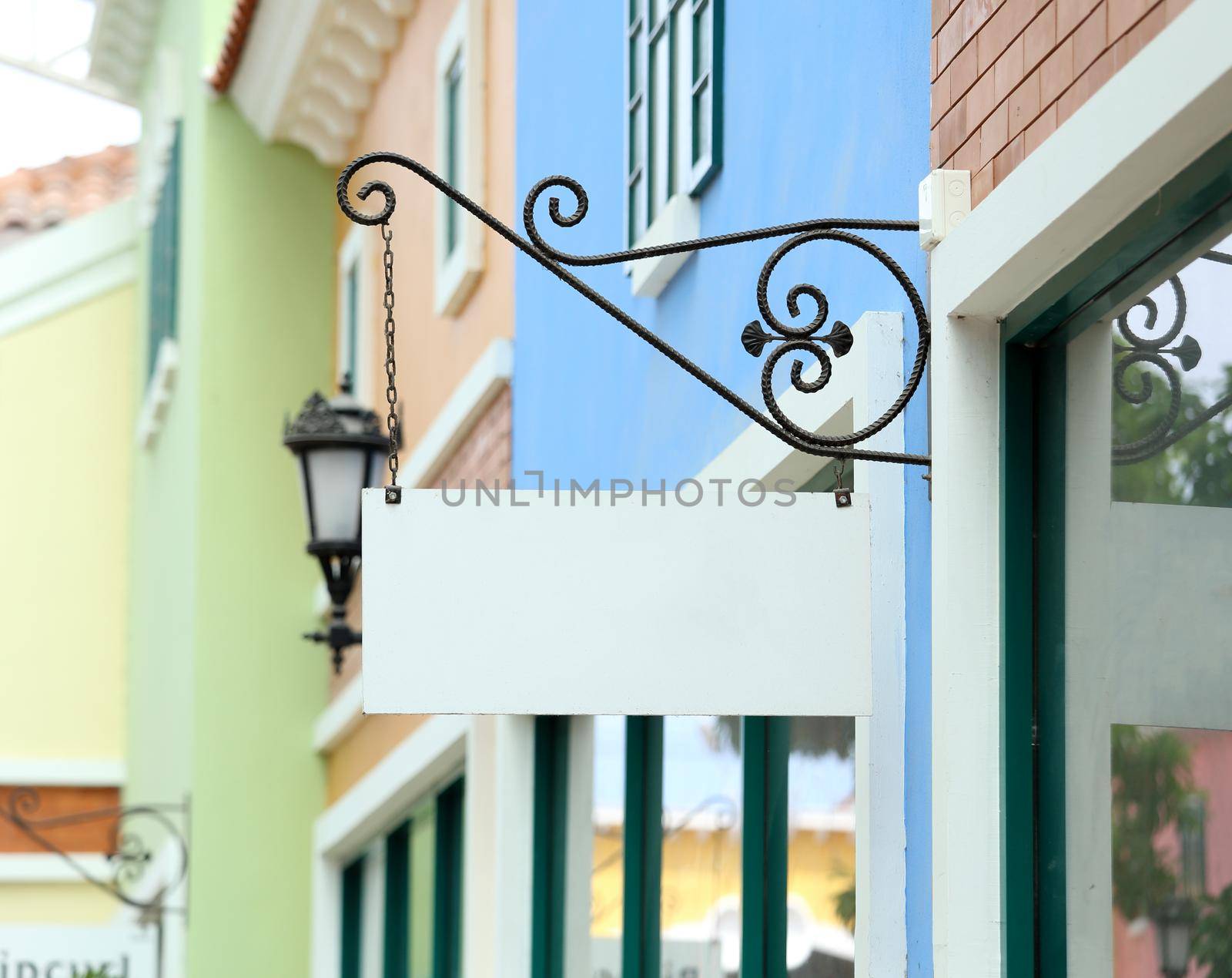 blank vintage sign on wall of traditional building