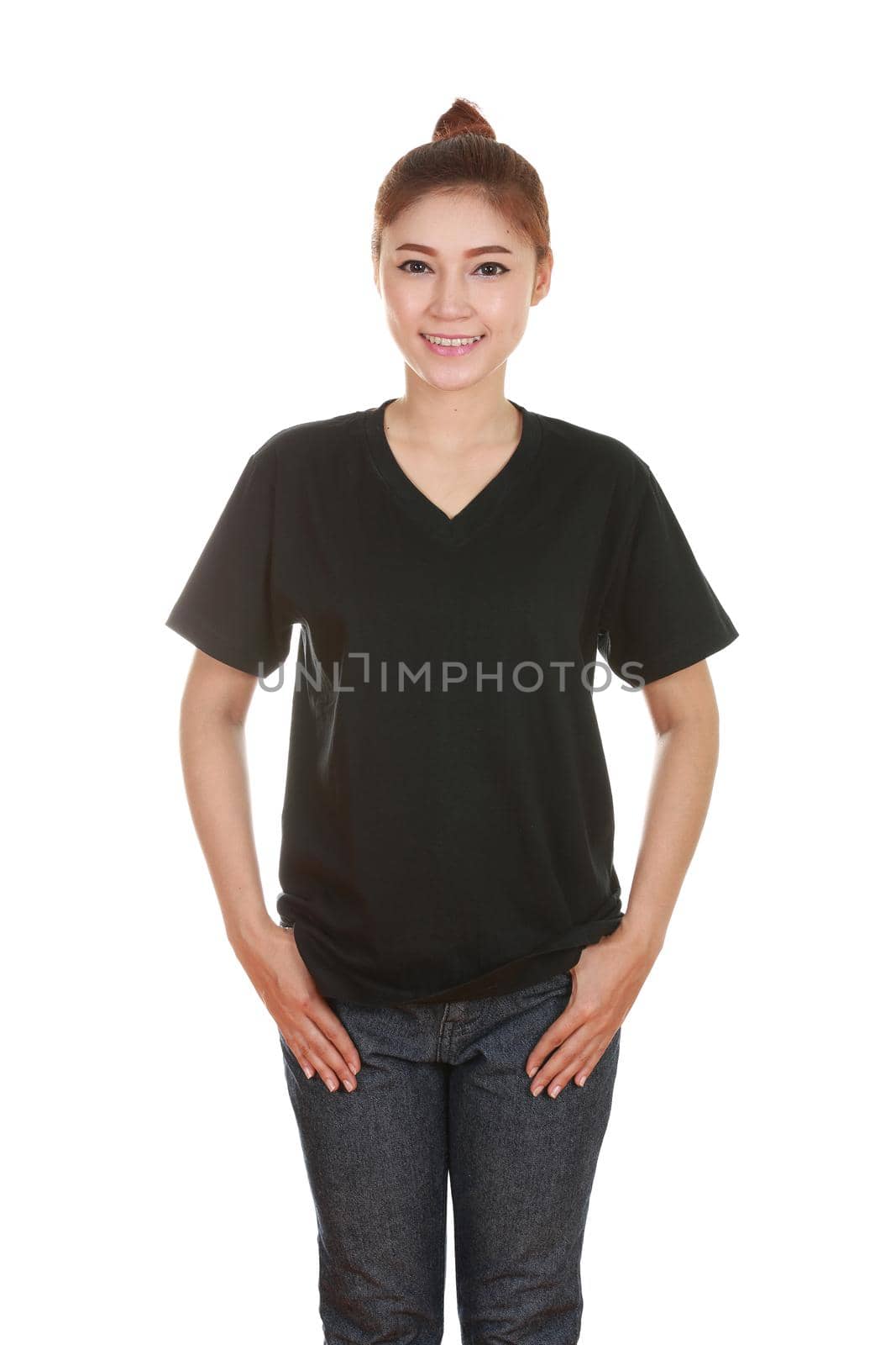 young beautiful female with blank t-shirt  by geargodz