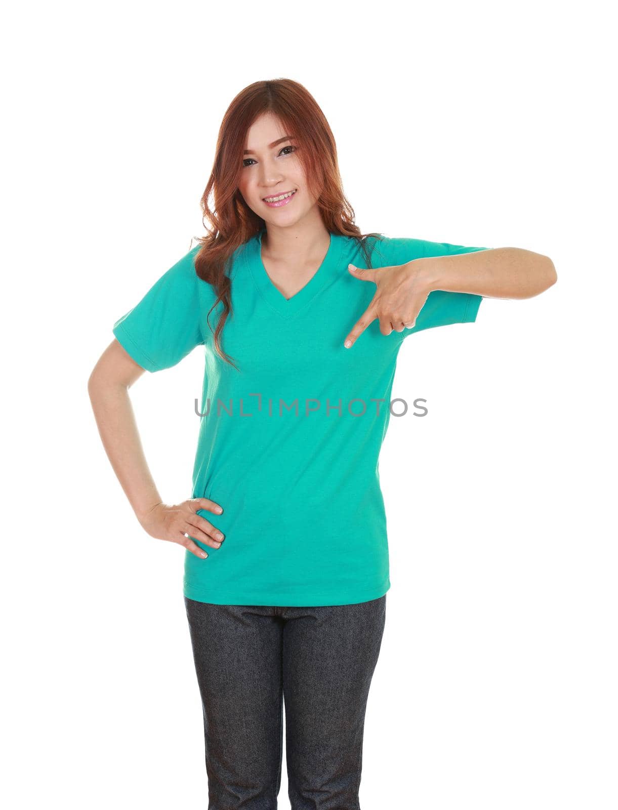 young beautiful female with blank t-shirt  by geargodz