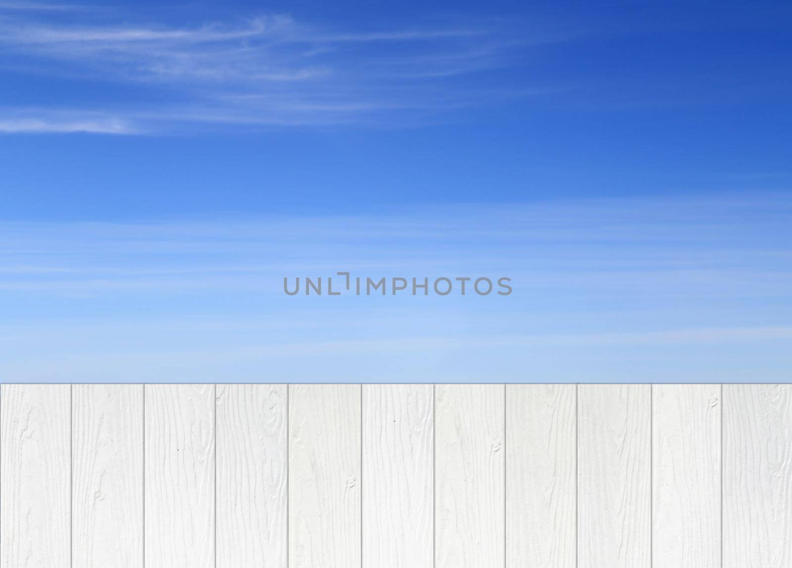 white wood terrace with beach and sea