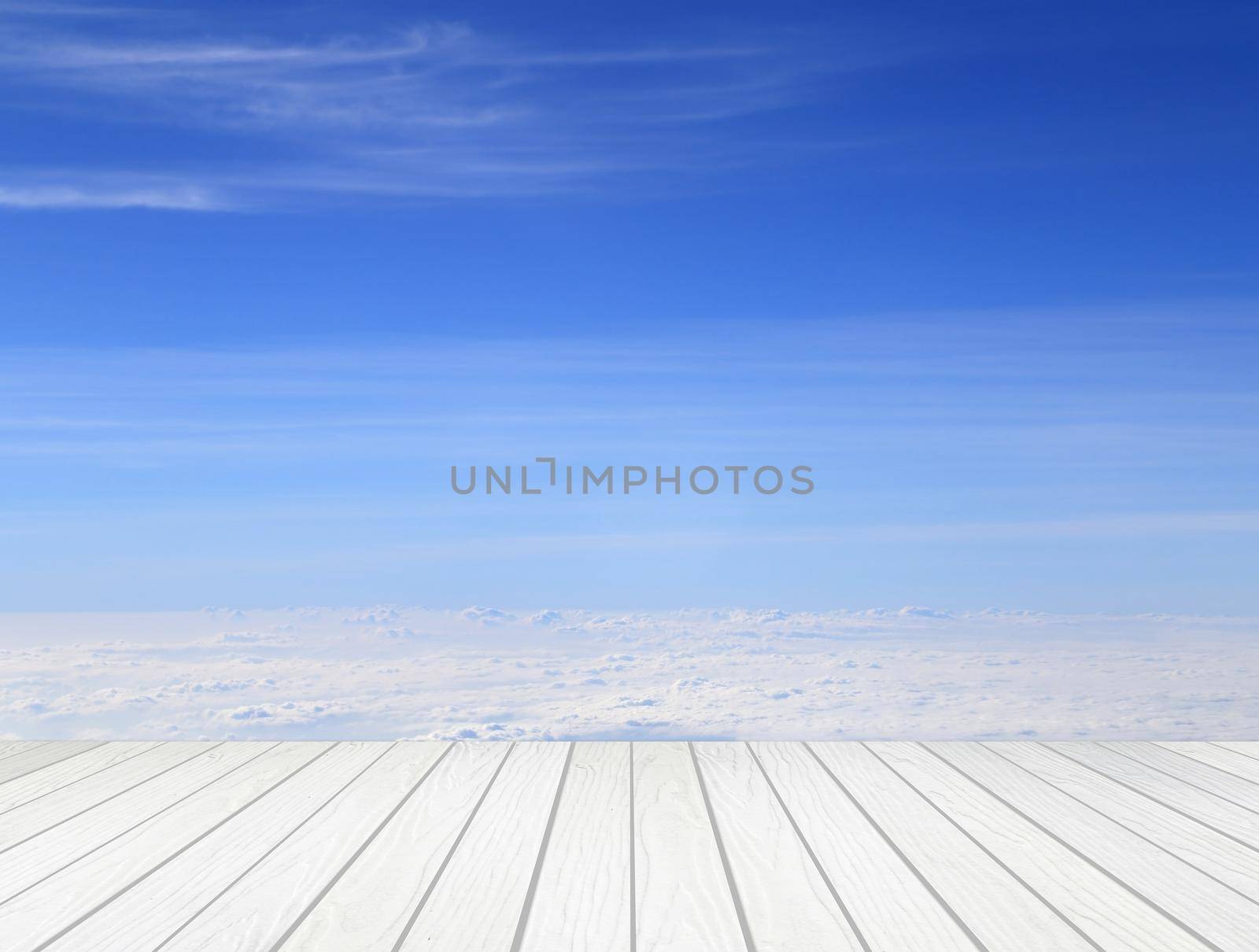 white wood terrace with sky by geargodz