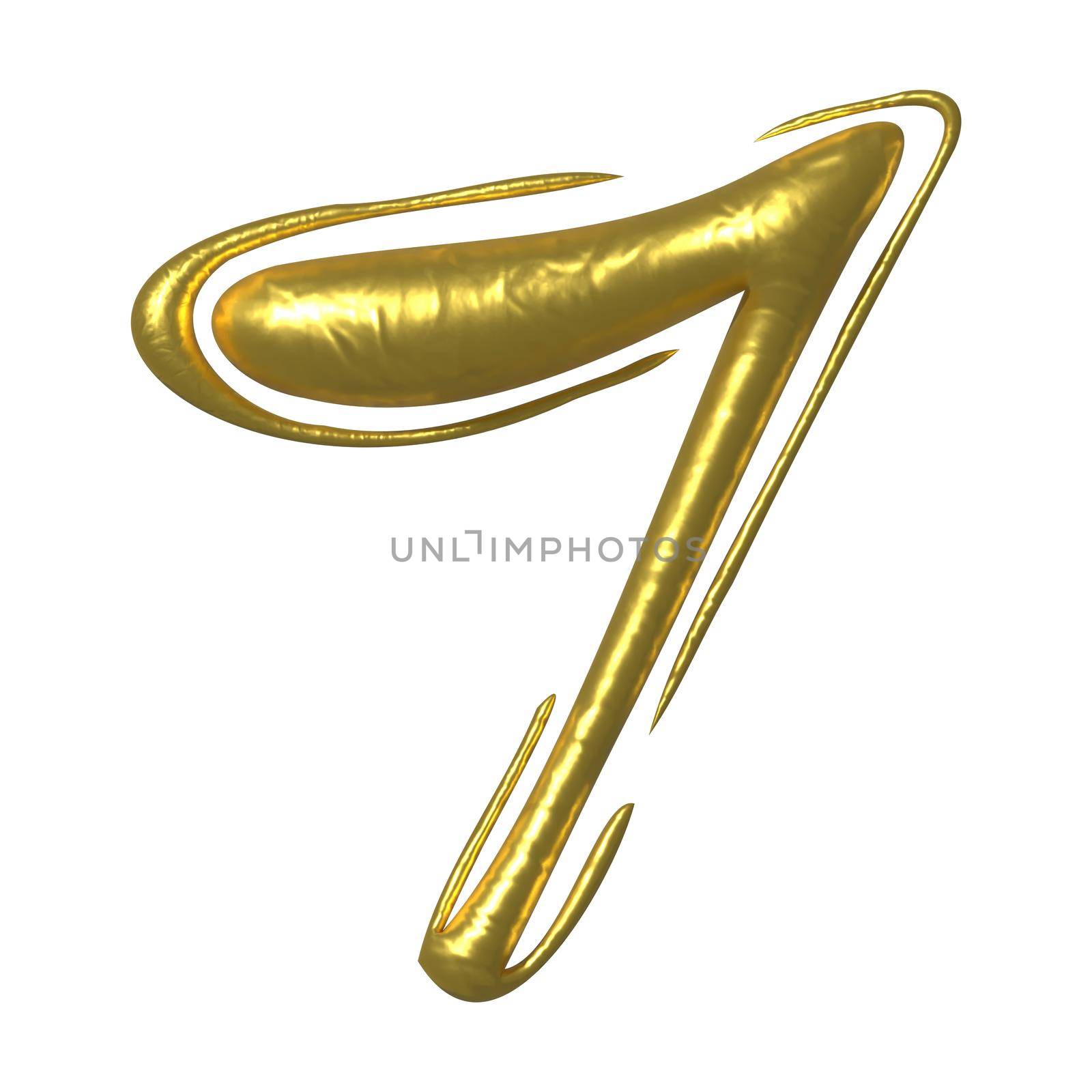 Golden shiny unique calligraphic numeral SEVEN 7 - 3D illustration by BEMPhoto