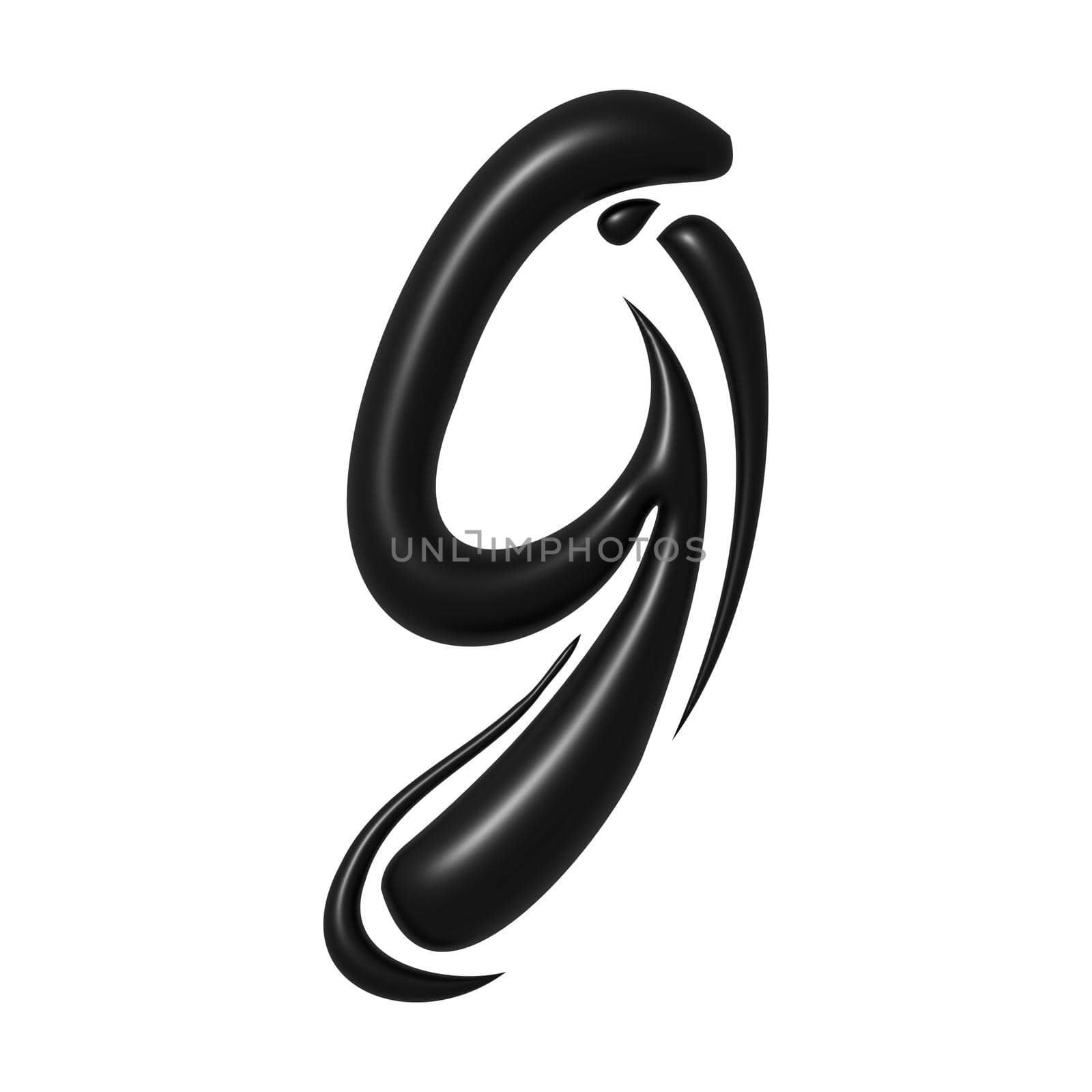 Black unique calligraphic numeral NINE 9 - 3D illustration by BEMPhoto