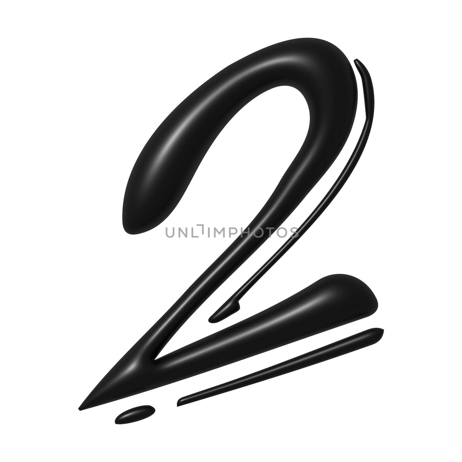 Black unique calligraphic number TWO 2 - 3D illustration by BEMPhoto