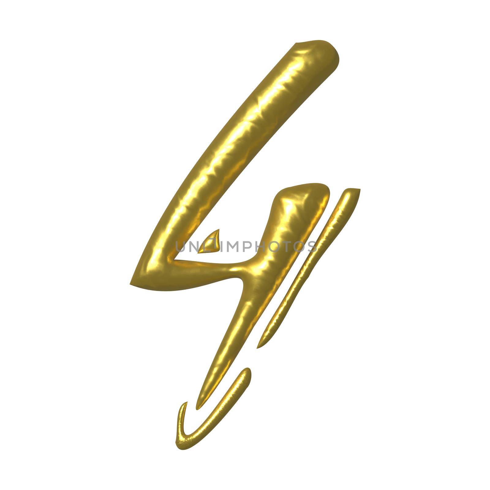 Golden shiny unique calligraphic numeral FOUR 4 - 3D illustration by BEMPhoto