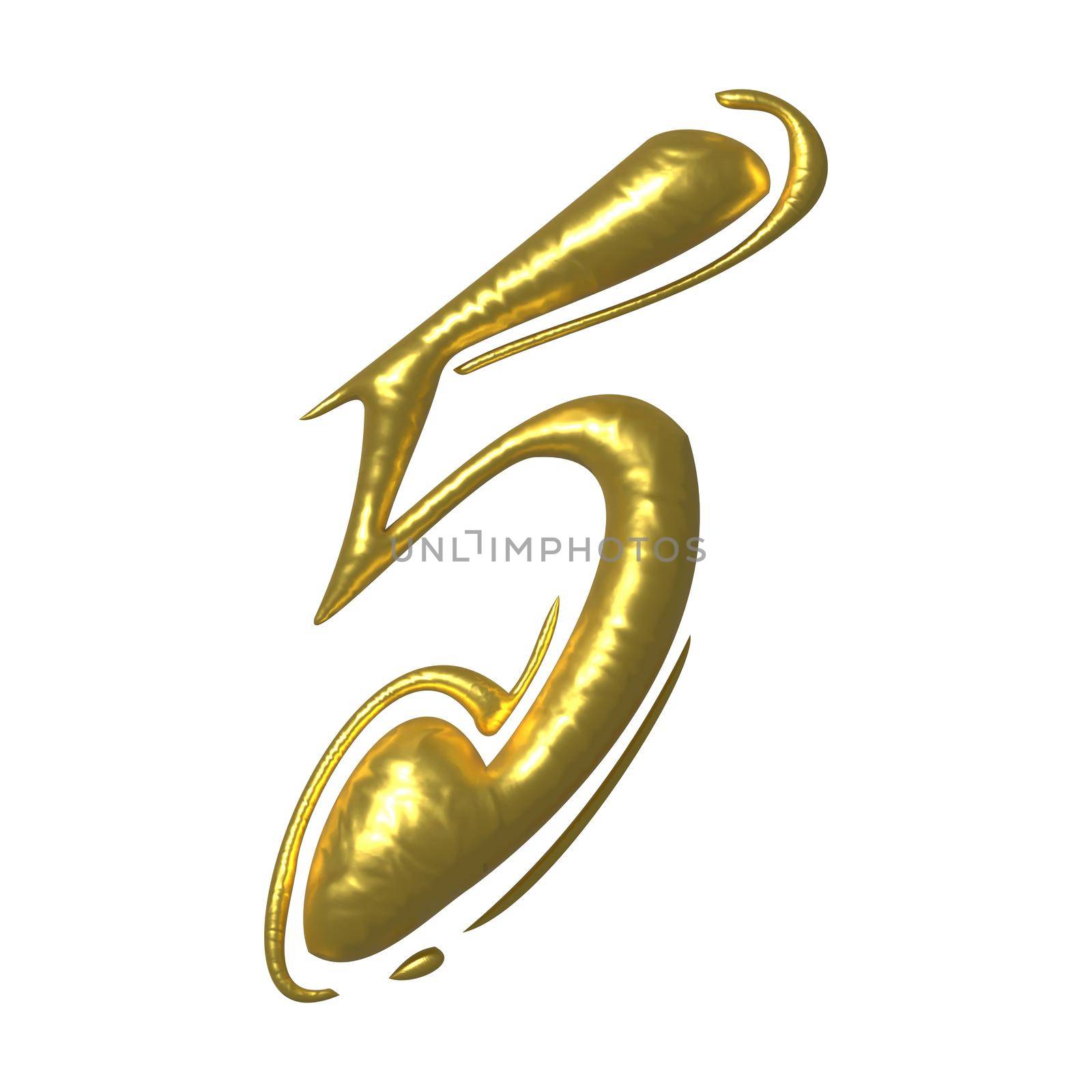 Golden shiny unique calligraphic numeral FIVE 5 - 3D illustration by BEMPhoto