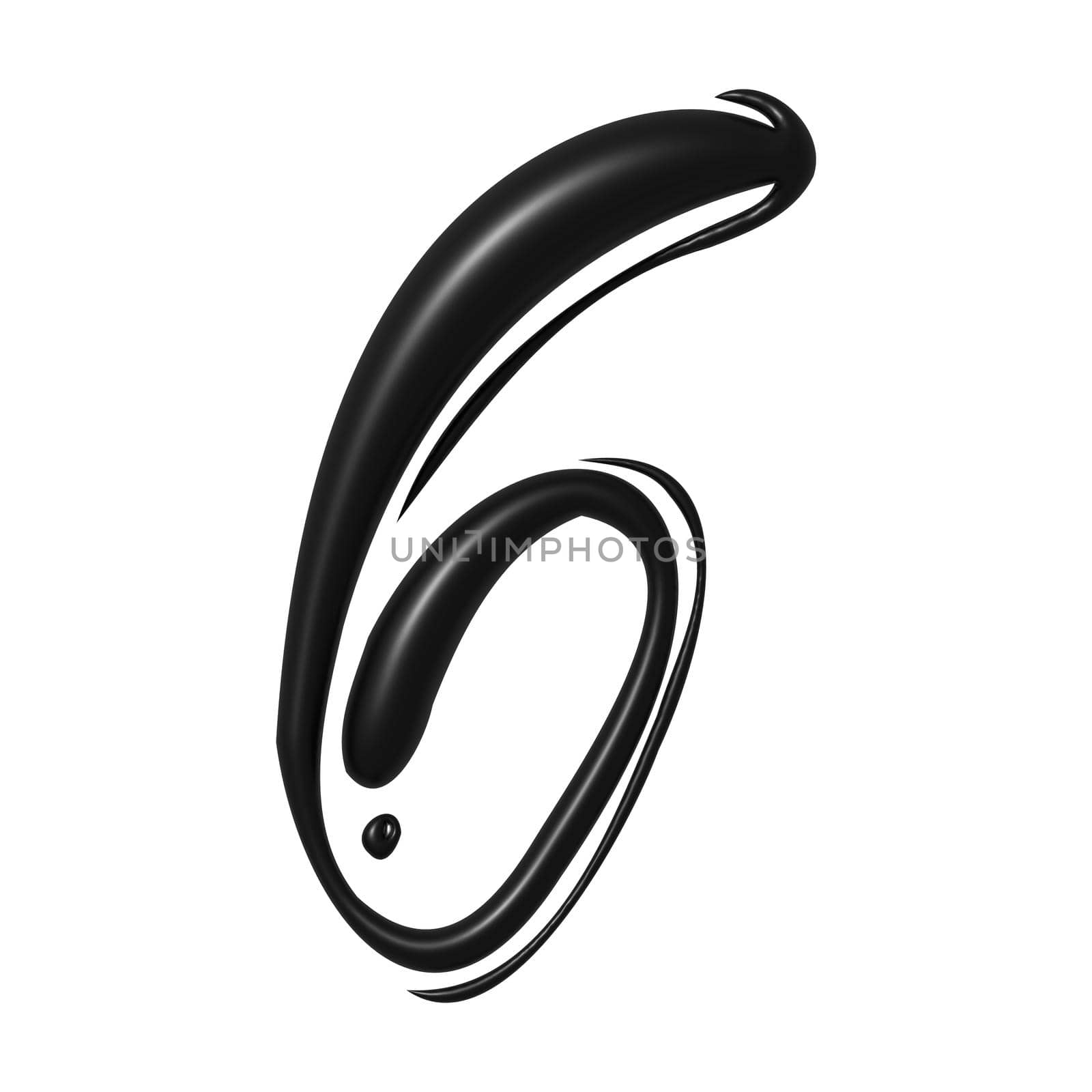 Black unique calligraphic numeral SIX 6 - 3D illustration by BEMPhoto