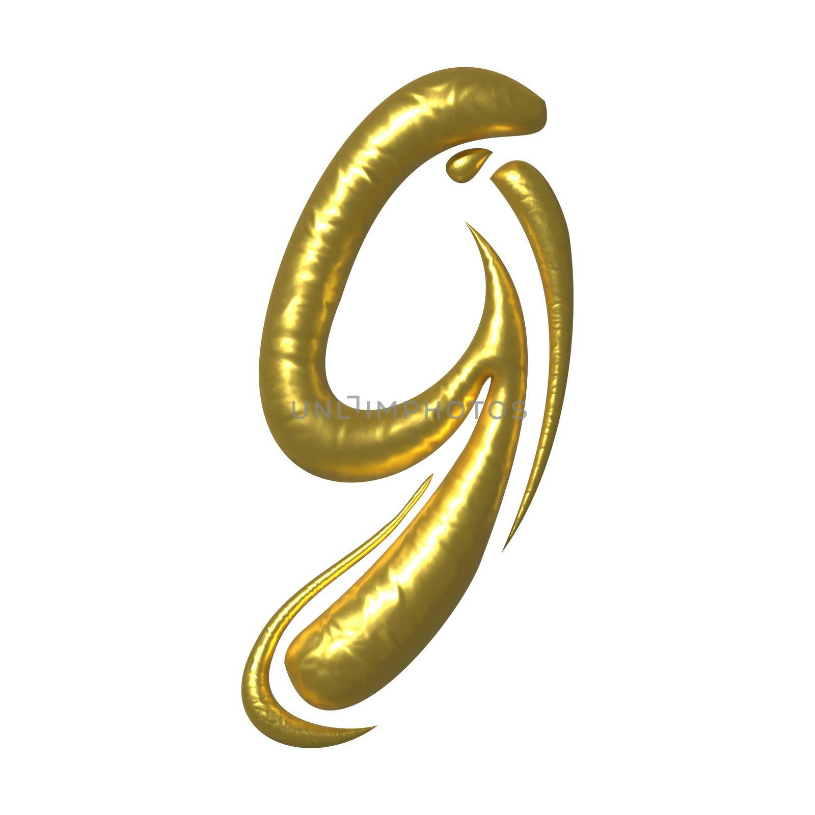 Golden shiny unique calligraphic numeral NINE 9 - 3D illustration by BEMPhoto