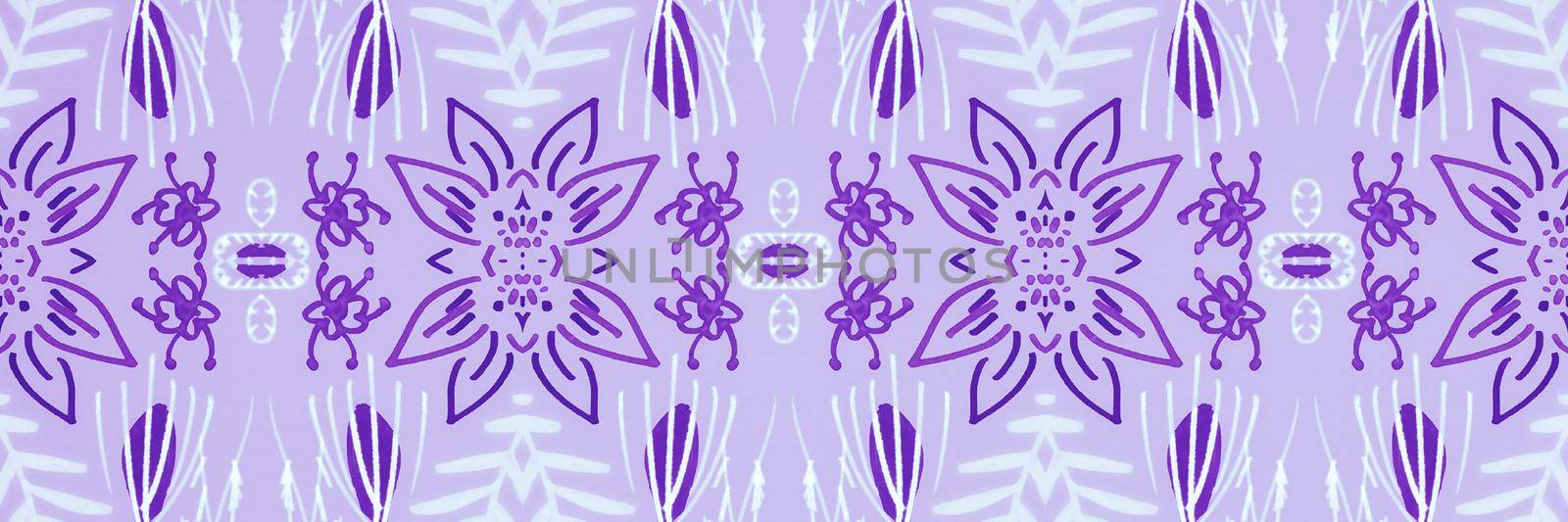 Abstract folk ornament. Seamless ethnic design. Watercolor flower background. by YASNARADA