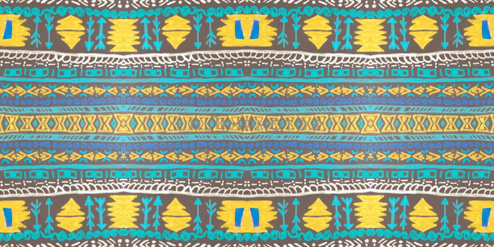 Vintage tribal ribbon. Seamless ethnic pattern. Geometric aztec background. Peru native ornament. Hand drawn tribal ribbon. Grunge navajo design for textile. Art indian print.