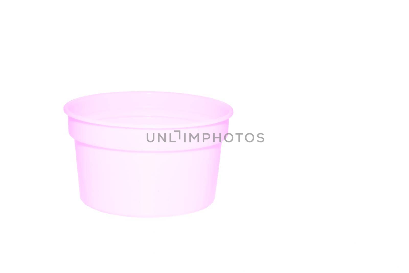 a wide mouthed cylindrical container made of glass or pottery and typically having a lid, used especially for storing product. Delicate pale pink purple plastic jar capacity of isolated on white