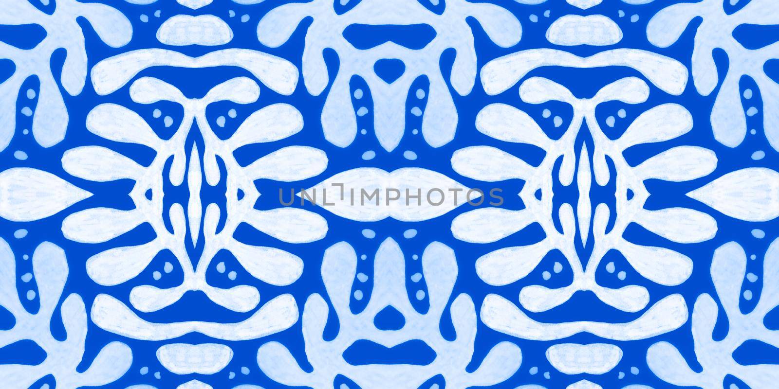 Vintage blue ceramic. Abstract portugal background. Retro portuguese design. Floral tile pattern. Damask traditional patchwork. Azulejo talavera mosaic. Seamless blue ceramic.