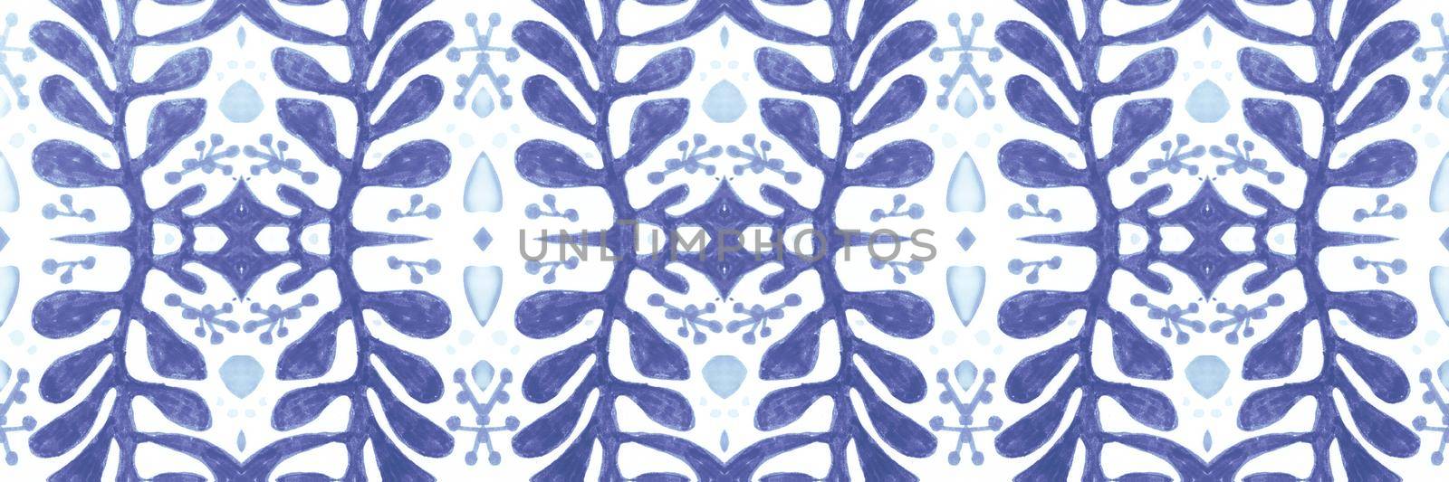 Dutch blue mosaic. Retro tile ceramic. Damask oriental fabric. Talavera azulejo ornament. Abstract majolica background. Vintage portuguese design. Seamless Dutch blue texture.