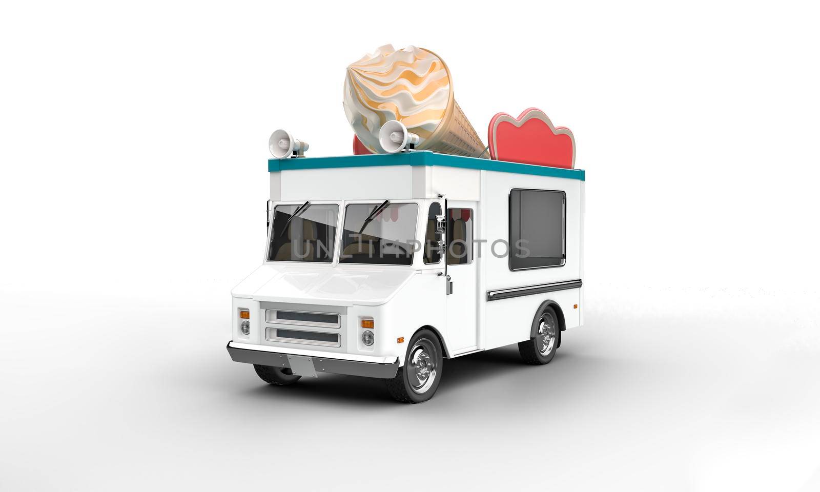 3d rendering of an ice cream van on a white background 5k