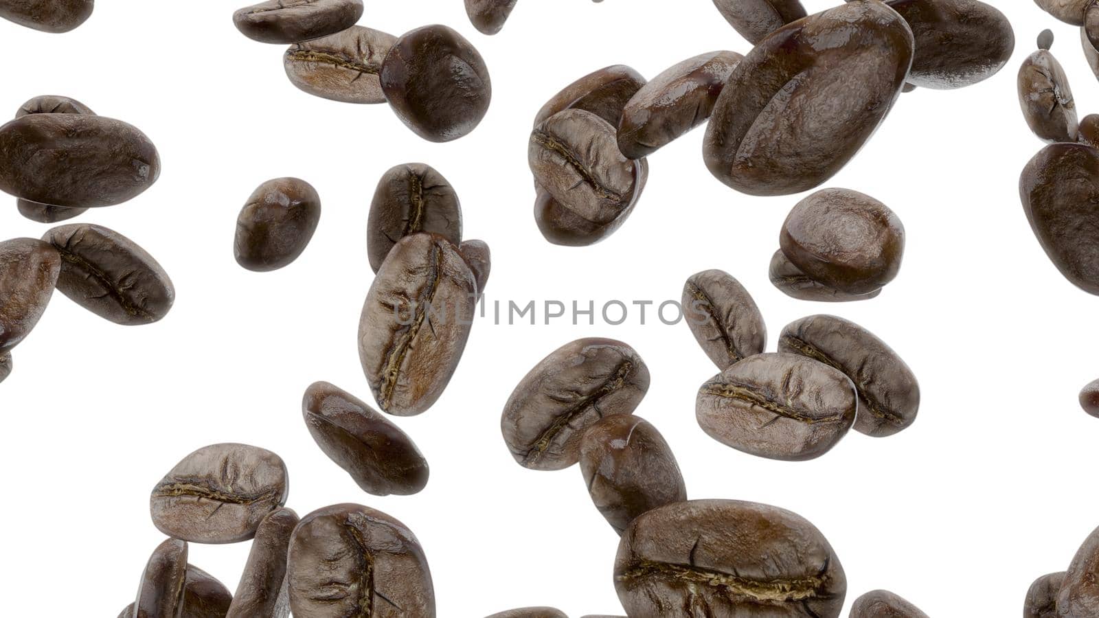 3d render Falling coffee grains on a white background by studiodav