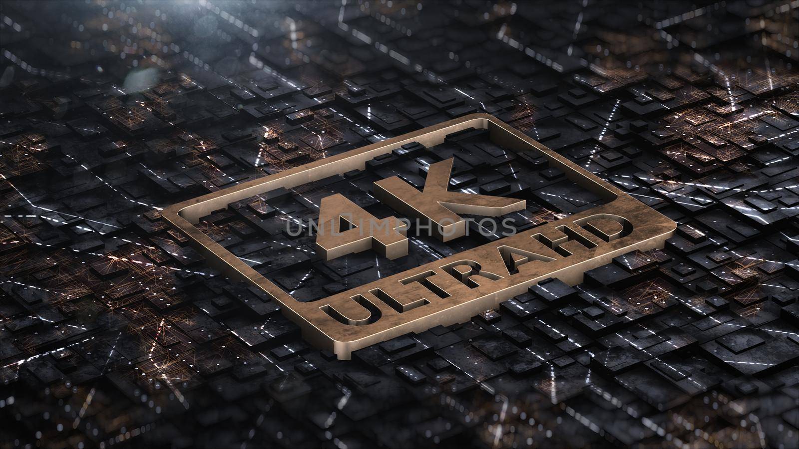 3d render Digital background with 4k ultra hd gold logo 4k